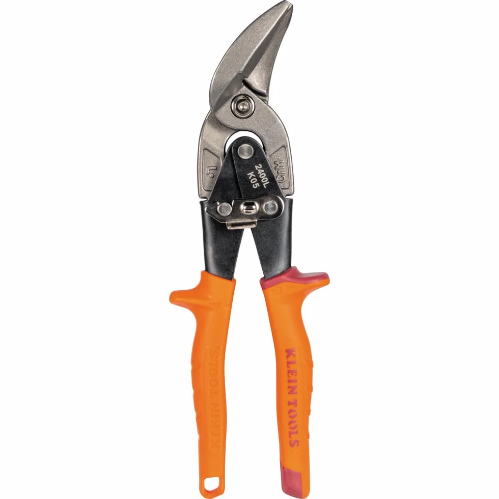 Klein Tools Tijeras compensadas de corte izquierdo 2400L, tijeras de hojalata de aviación con hoja forjada para corte de chapa de precisión