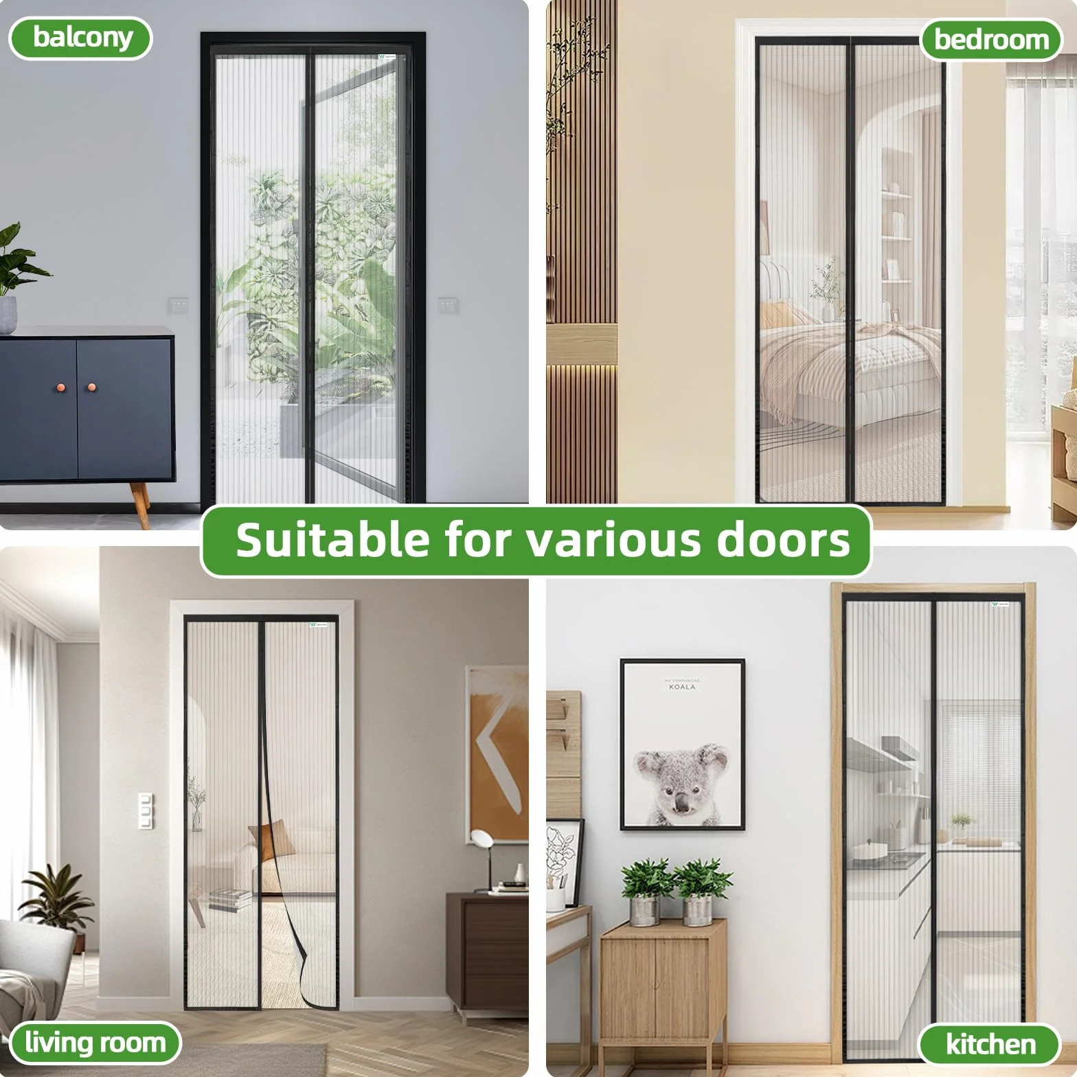 Mosquitera Puerta Magnética 130x200 cm Cortina Imanes Cierre Automático Balcón Patio Negra