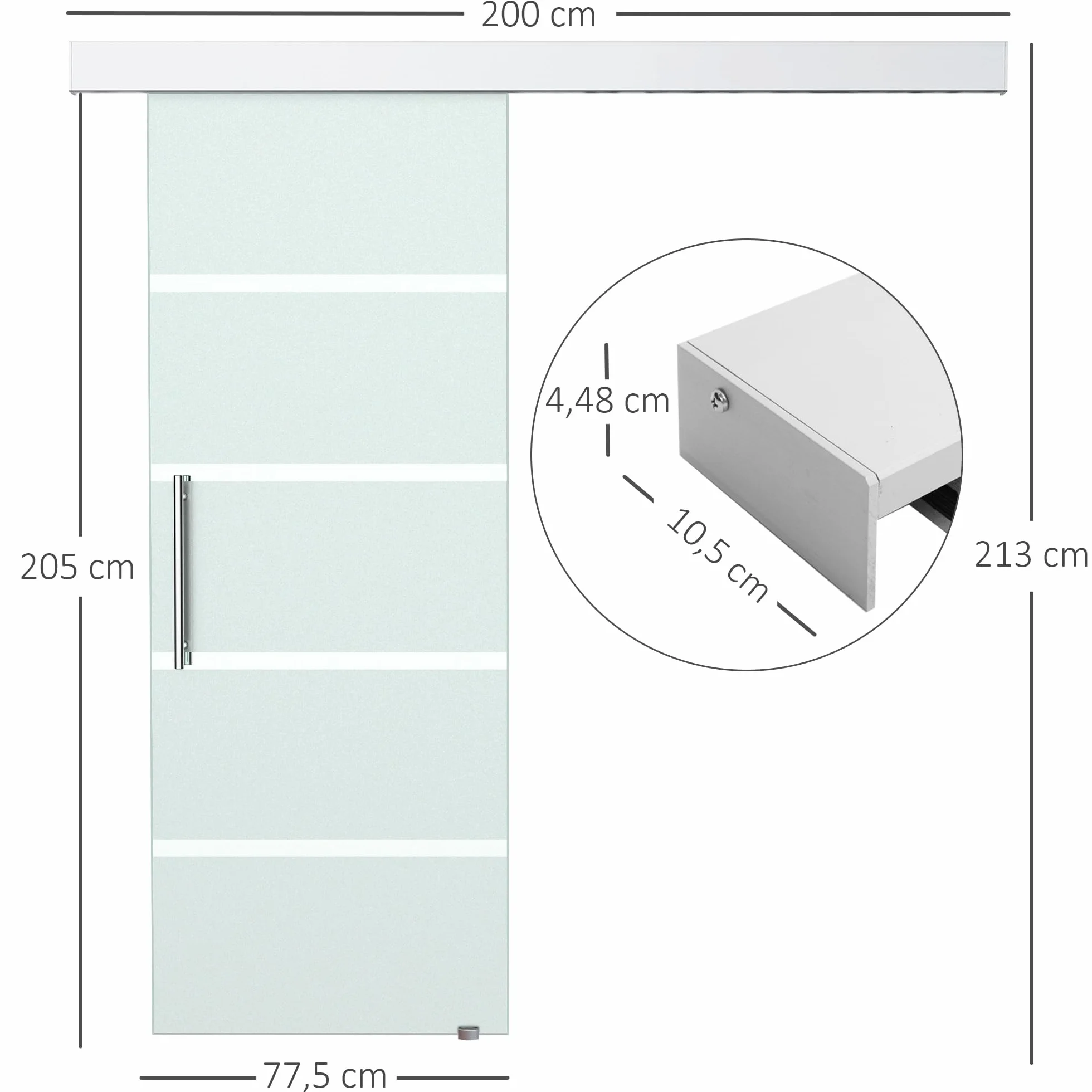 HOMCOM Puerta Corrediza de Vidrio Puerta Corredera Deslizante de Cristal Seguridad 77,5x205 cm