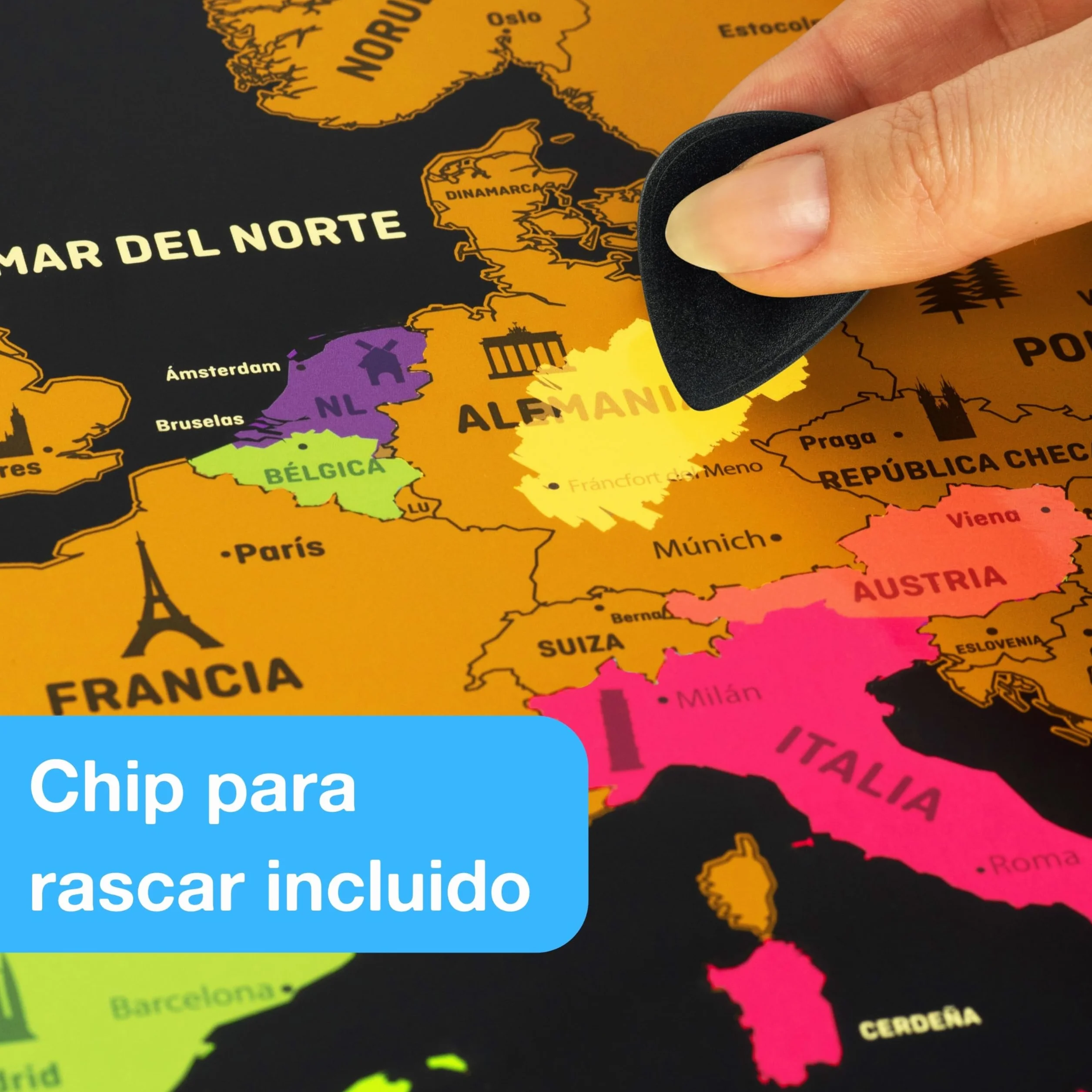 Mapa Mundi Rascar - Español - Más el mapa de Europa - Mapas del Mundo para Marcar Viajes - 68 X 43 CM - Plata - Scratch Off Travel Map