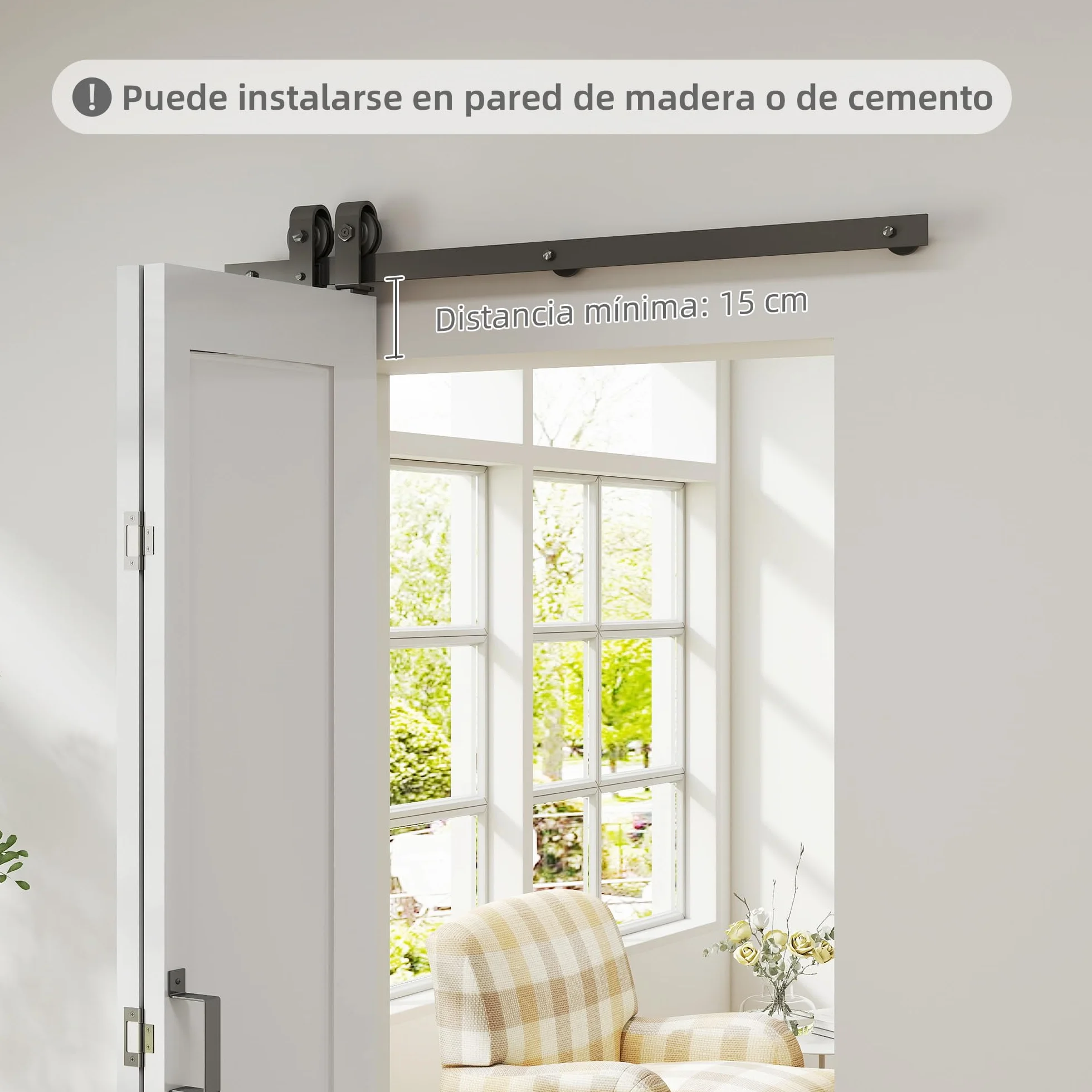 HOMCOM Puerta Corredera con Herrajes Puerta Plegable Corredera con Acabado Personalizable Tirador Fácil Montaje para Baño Salón Sala de Estar Cocina 90x210 cm Blanco