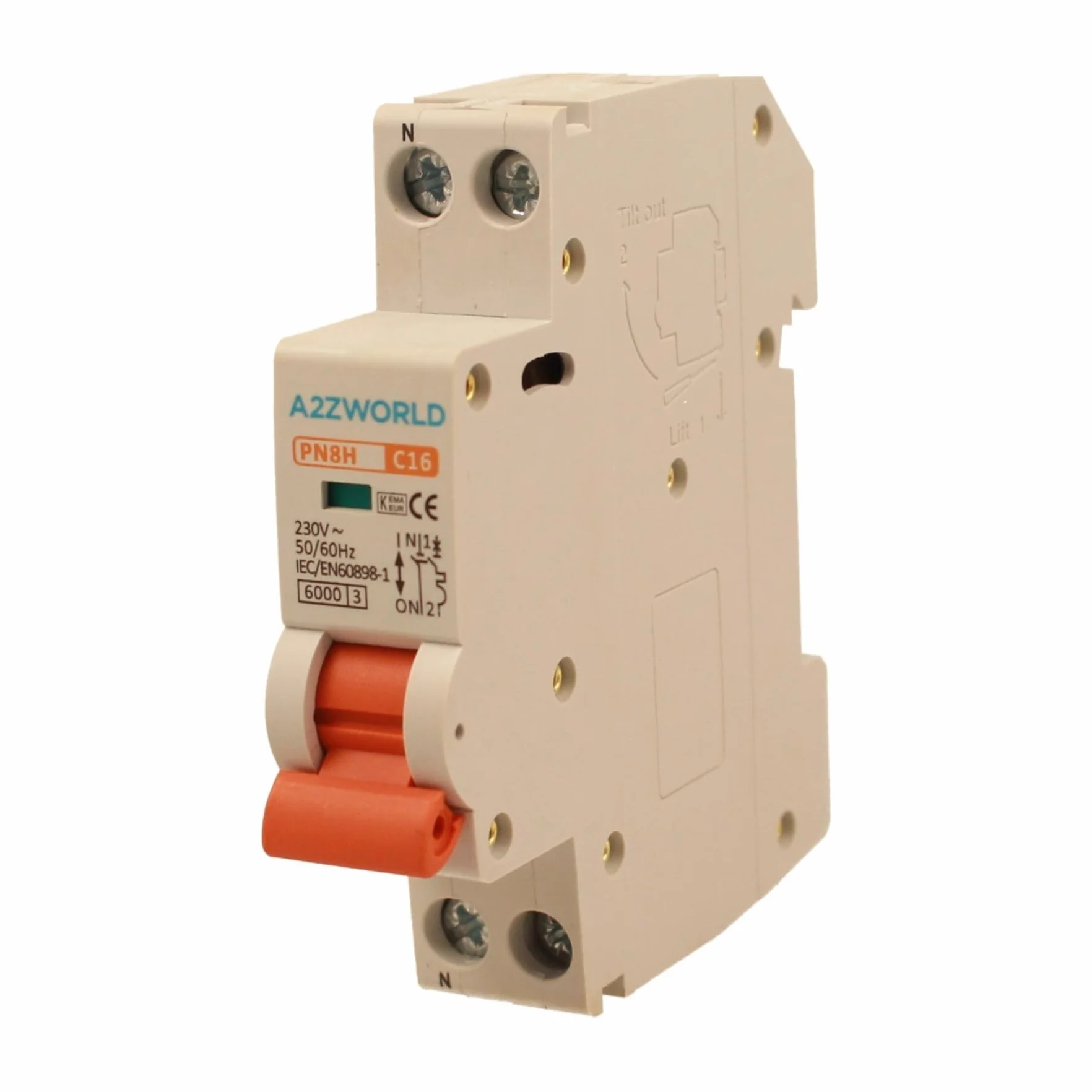 4 interruptores magnetotérmicos compactos 16 A C16, 1P + N 6000 A curva C, Slim Solo 1 módulo DIN 220 V AC