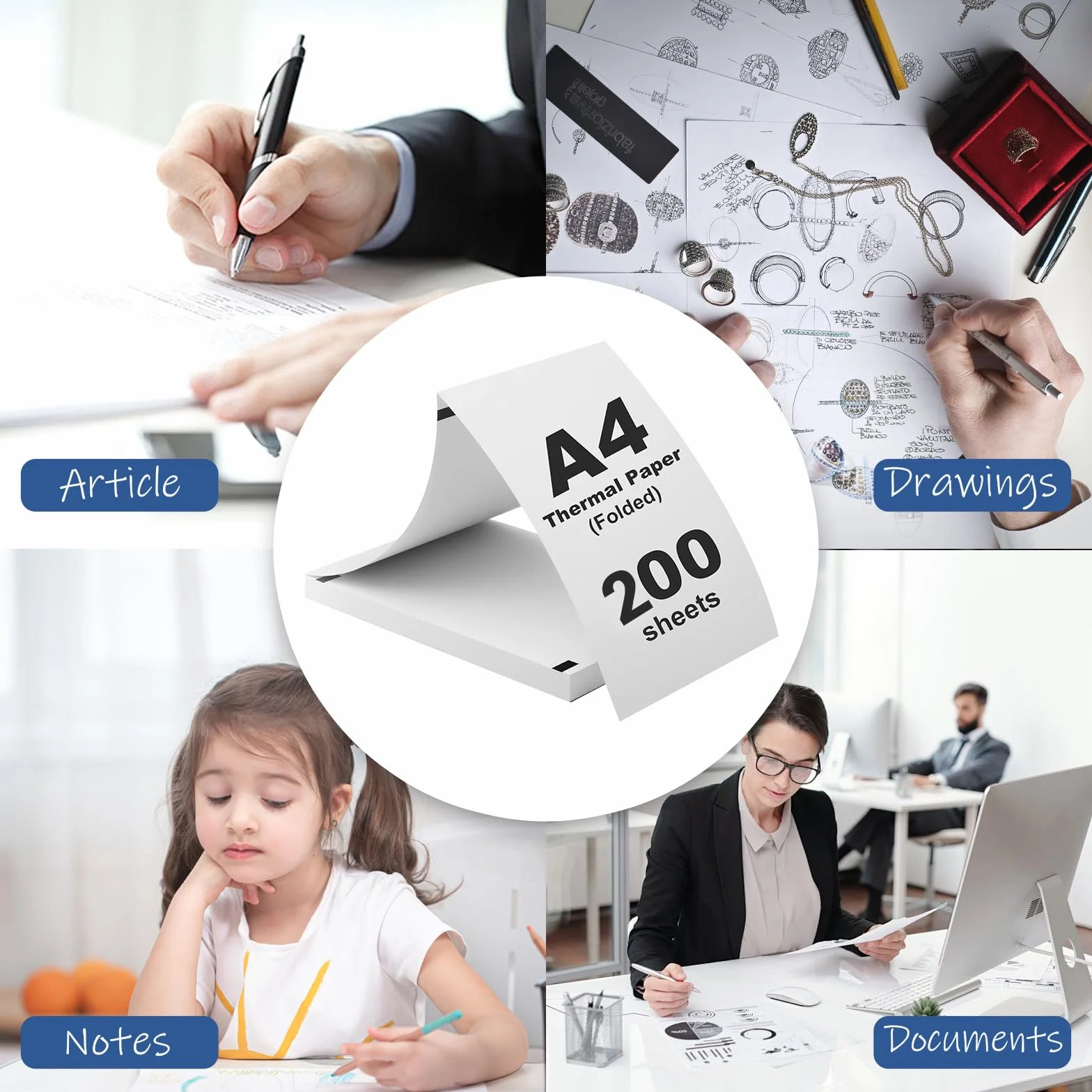 200 Hojas de Papel Térmico A4 - Papel Térmico Impresora, 210×297 mm, 70g/m² Papel de Pulpa de Madera Pura, Sin BPA, Compatible con la Mayoría de Impresoras Térmicas A4