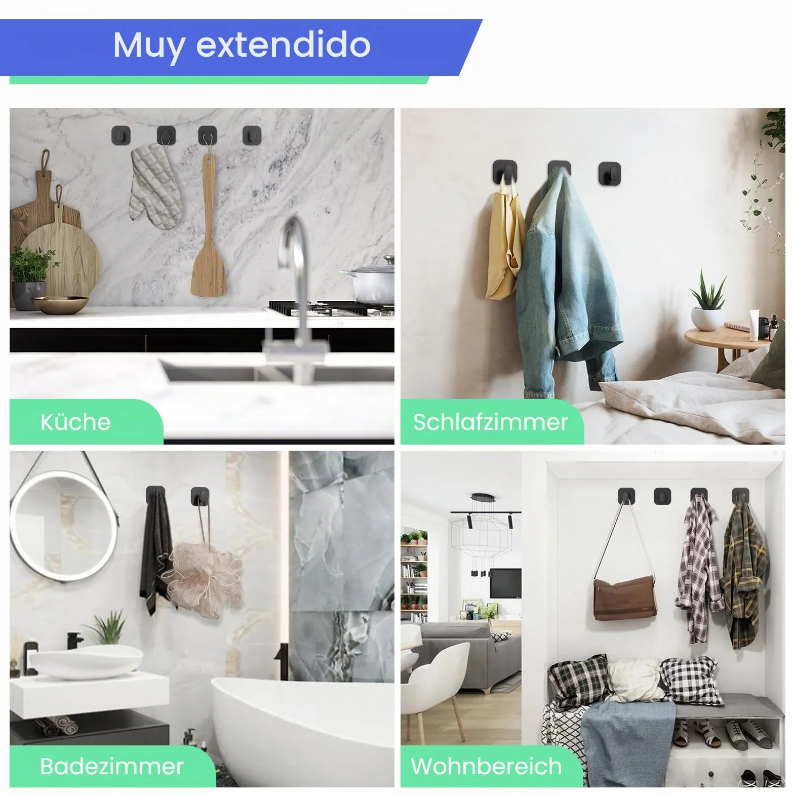 Aikzik Ganchos Adhesivos para Pared, Acero Inoxidable Toalleros sin Taladro, Colgadores Adhesivo Resistentespara Toallas Baño Cocina Albornoz, Negro