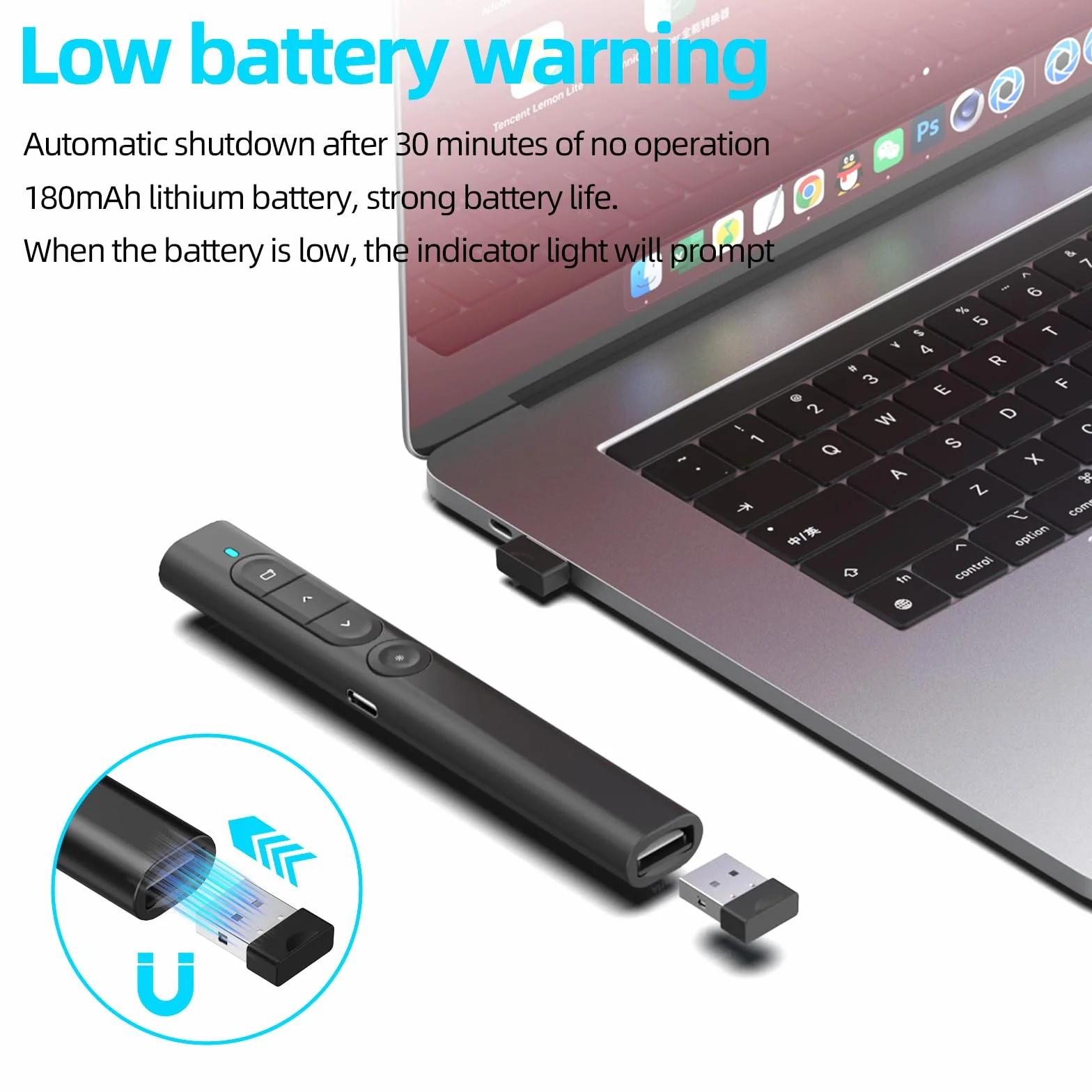 elzle Presentador Inalámbrico para PowerPoint, Control Remoto con de Hipervínculo y Regulador de Volumen, Compatible con Mac, PC y Portátiles, para Reuniones y Conferencias - Negro