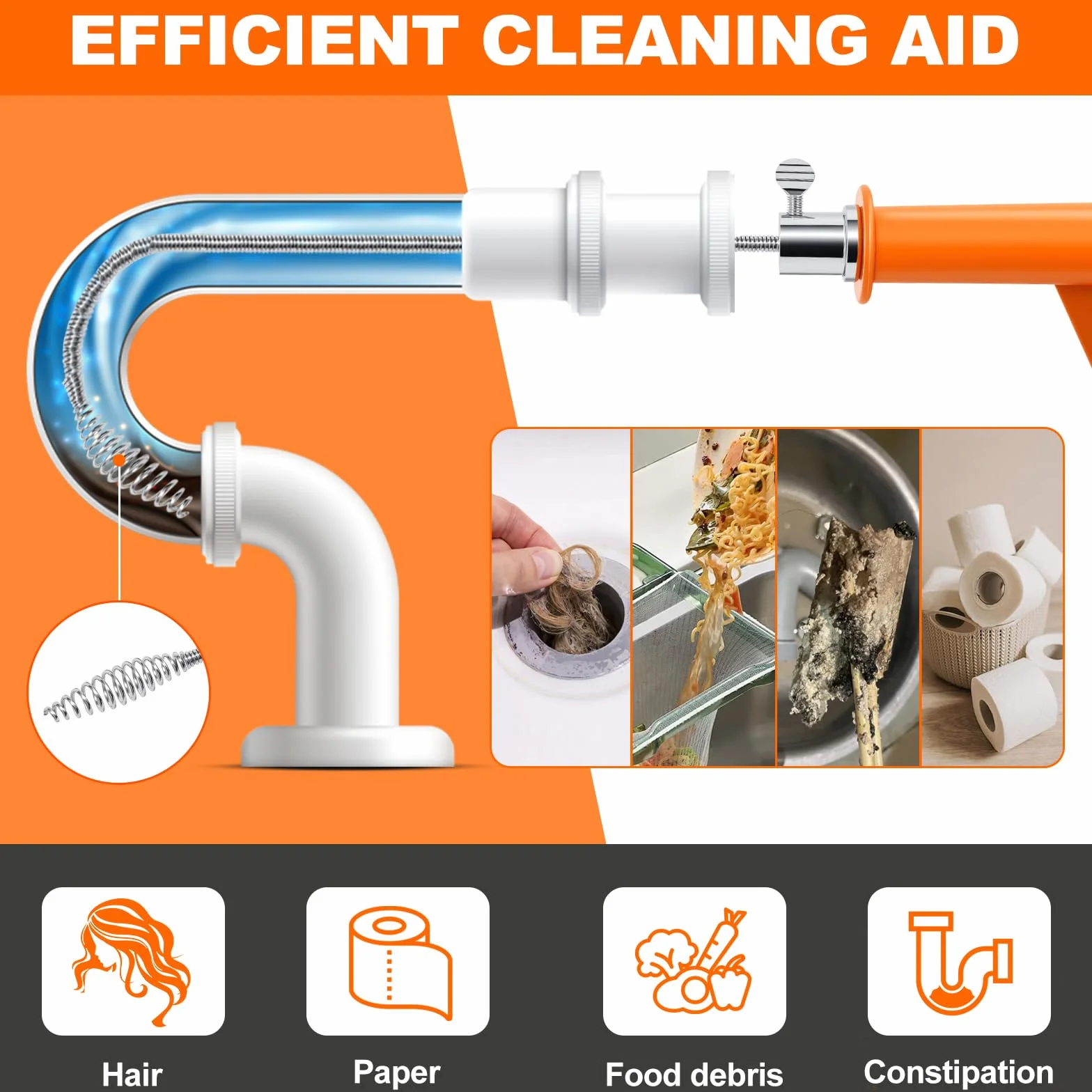 Desatascador Fregadero, 2 in 1 Espiral de Cable Desatascador Tuberias con Guantes para Desagües, Cocina, Baño, Fregaderos | Núcleo de muelles de acero galvanizado de alta resistencia de 10 m