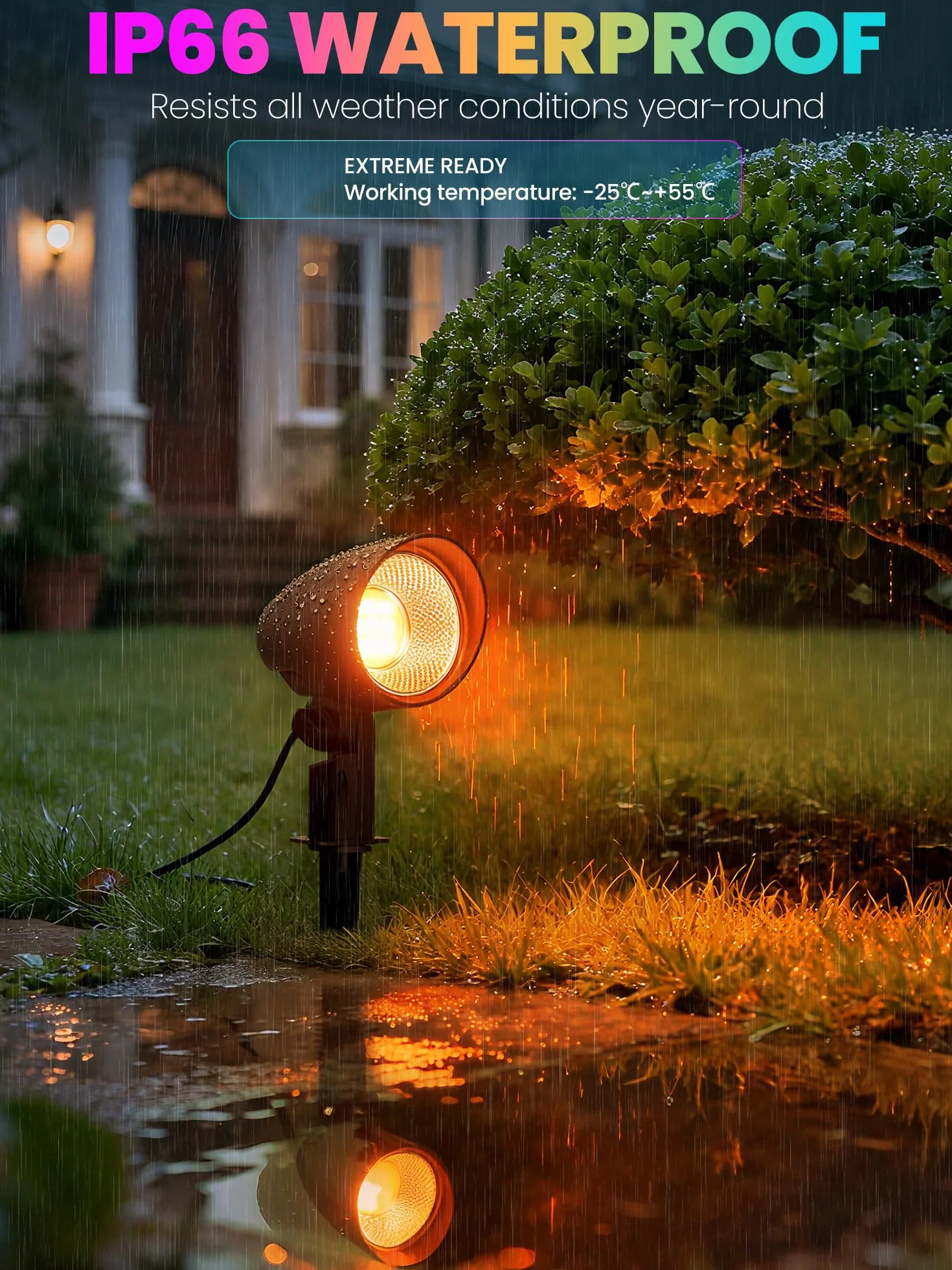 LINKE Foco de Jardín Exterior 20W 2 Piezas Focos LED RGB 1880LM Super Brillante, 10 Colores 30 Modos 6 Brillo, IP66 Impermeable Luz de Paisaje con Control Remoto para Camino Árboles Césped