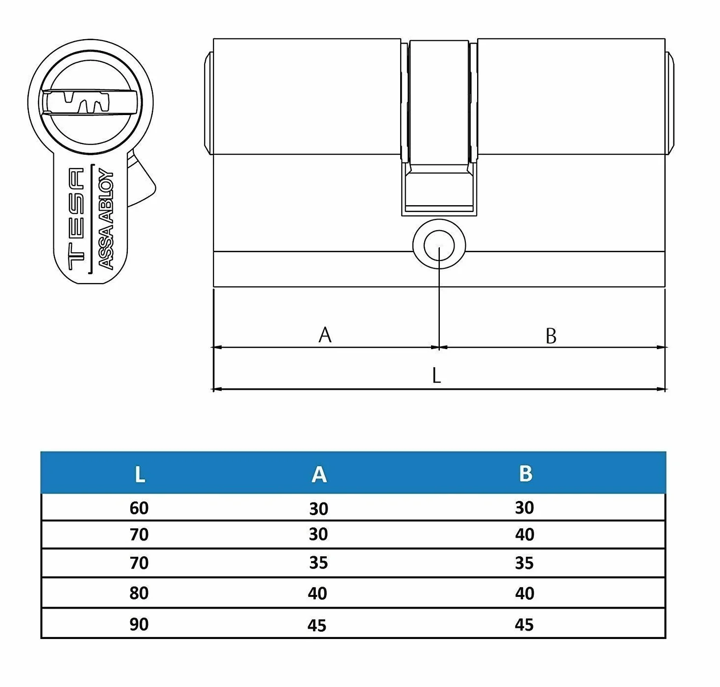 Tesa Assa Abloy M8503040N 2200/30X40 T80 5LL.E32, Niquelado, 30 x 40 mm