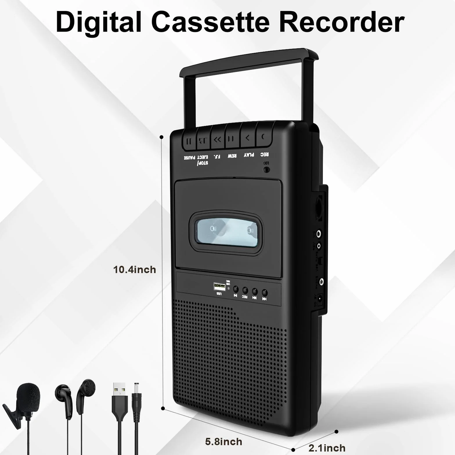 Reproductor de Casete Portátil USB con Micrófono, Convertidor Digital de Casetes a USB