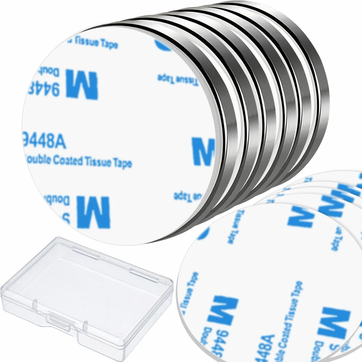 Imanes de Neodimio Fuertes 30 mm x 3 mm, 6 Piezas con Autoadhesivos y Caja de Almacenamiento