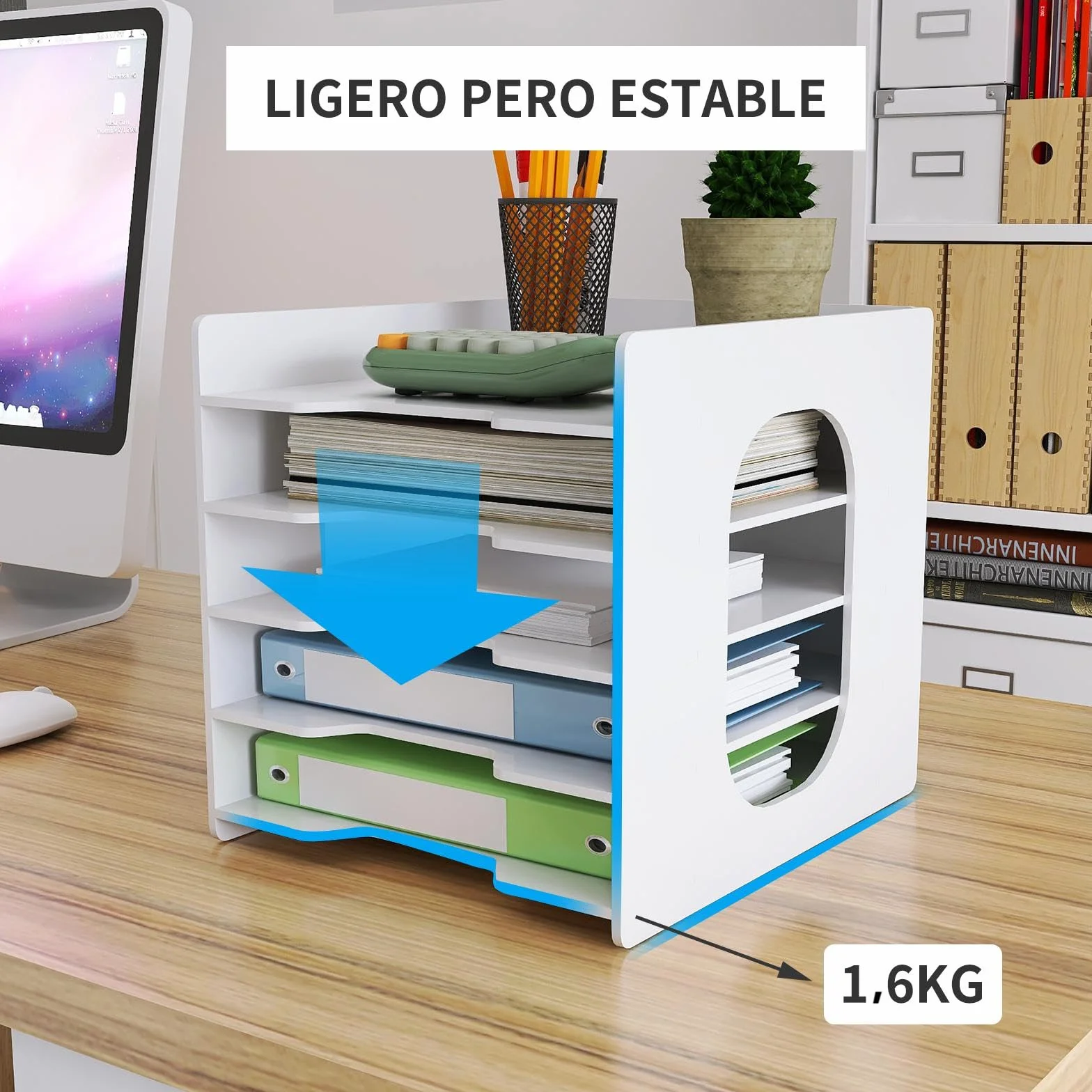 PUNCIA Archivador de Documentos A4 5 Bandejas PVC Escritorio Organizador de Archivos