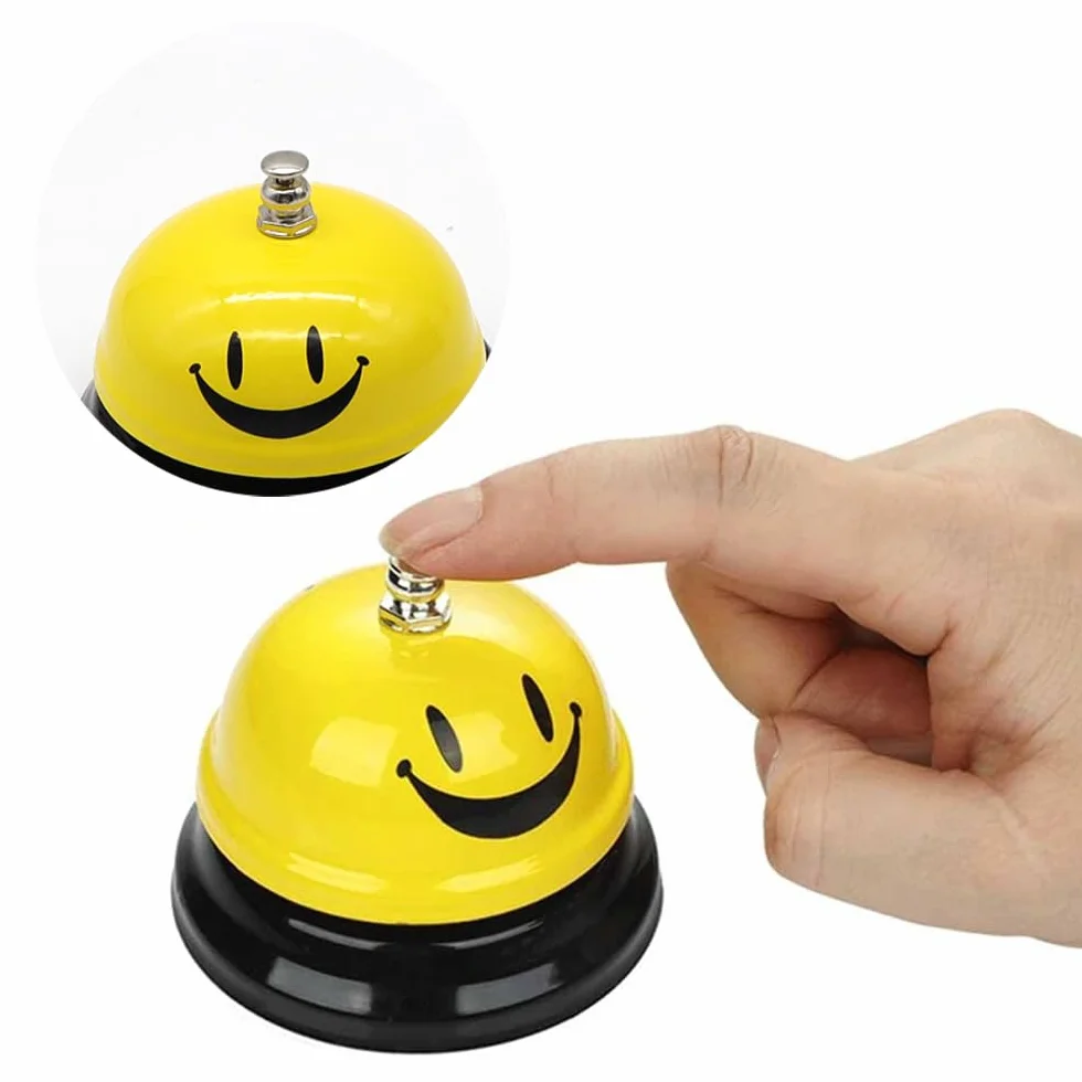 Timbre de Recepción de Metal 2 Piezas Campana de Llamadas de Servicio para Restaurante Hotel Cocina Escuela Amarillo