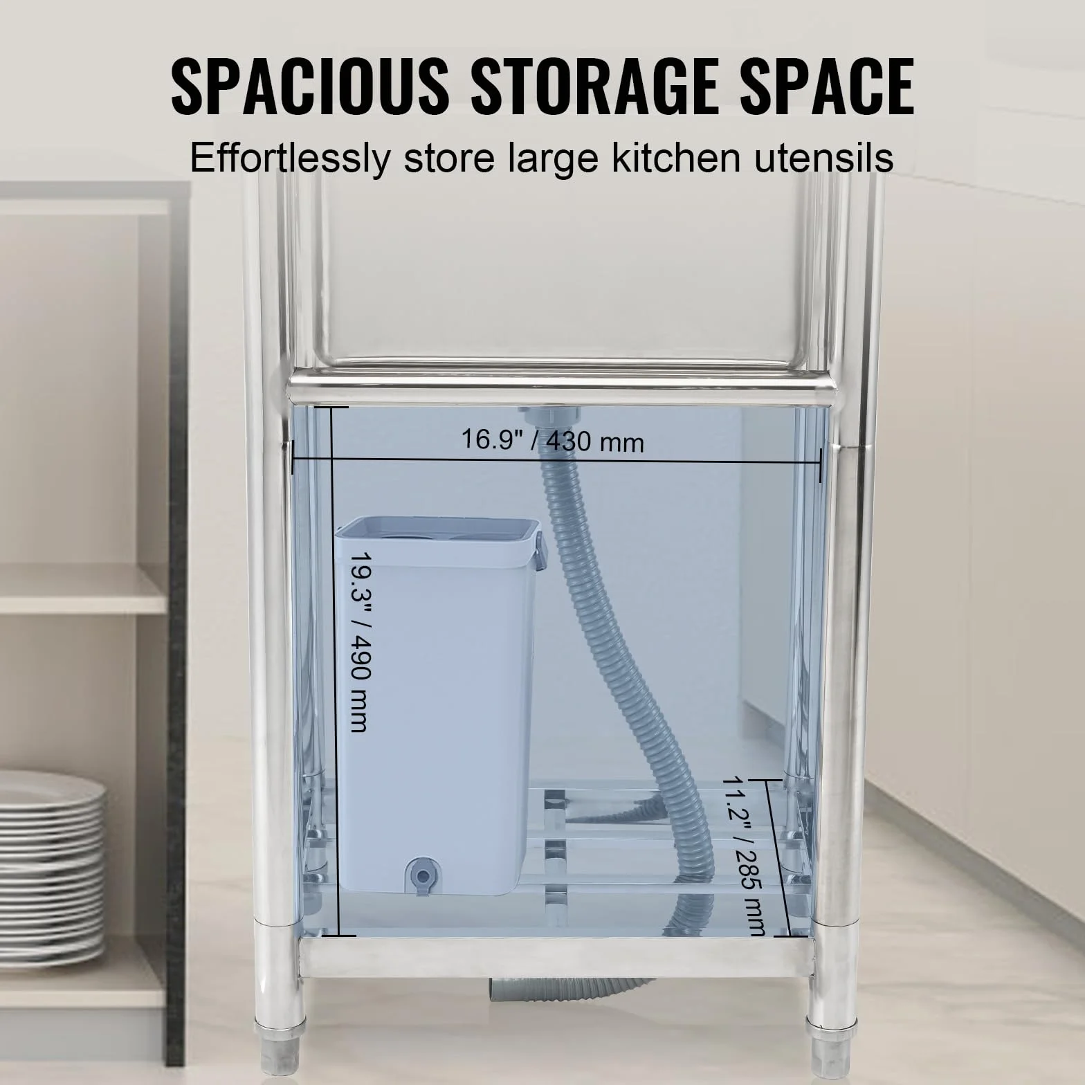 VEVOR Fregadero Utilitario de Acero Inoxidable, Fregadero Pequeño Independiente de 1 Compartimento que Incluye Grifo y Patas, Fregaderos Comerciales de un solo Tazón de 410 x 330 x 220 mm