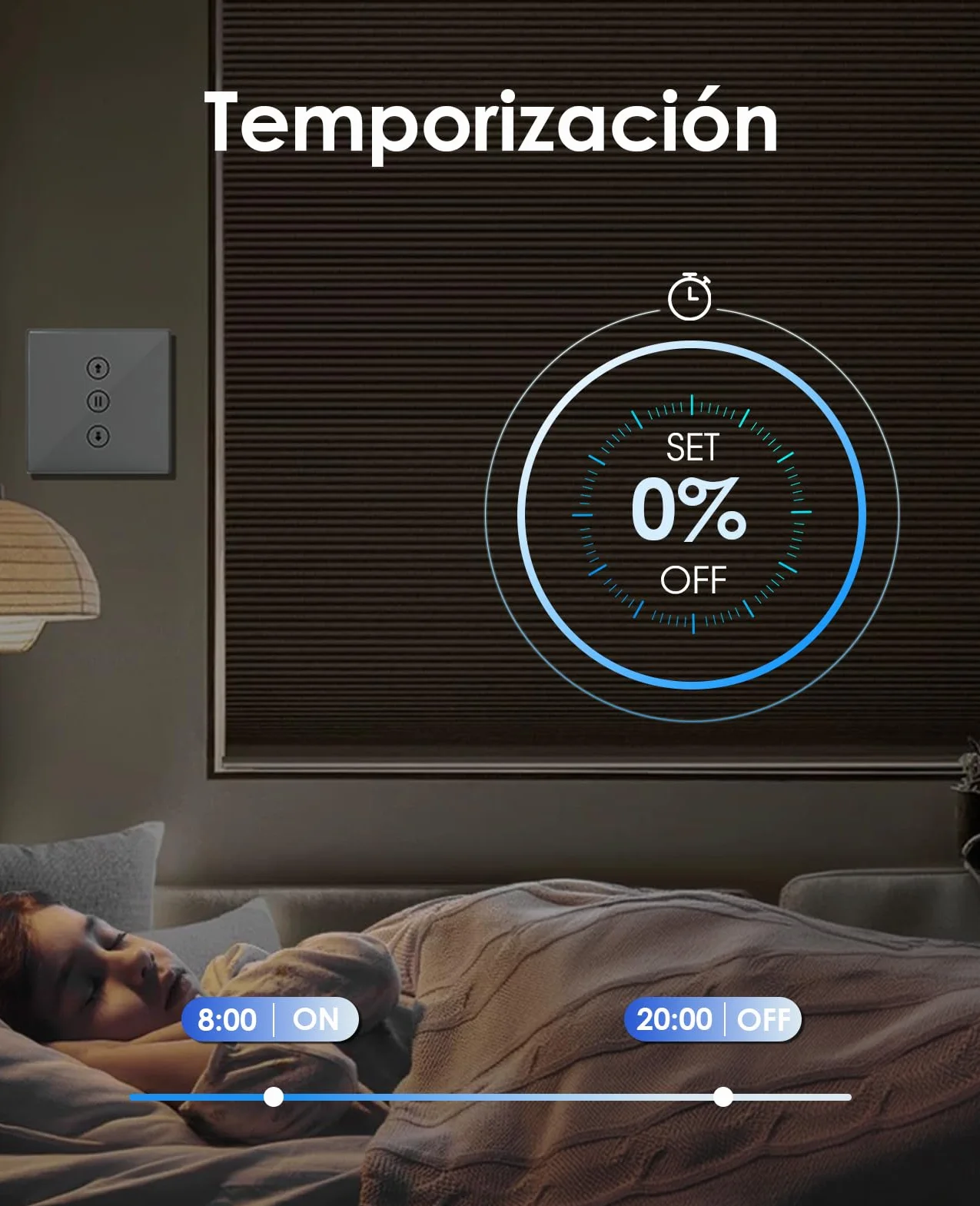 Interruptor de Persiana Inteligente con control por Porcentaje, 80 * 80mm Interruptor de Persiana Wifi, Control por Voz Compatible con Alexa/Google Home/Smart Life, Requiere Cable Neutro