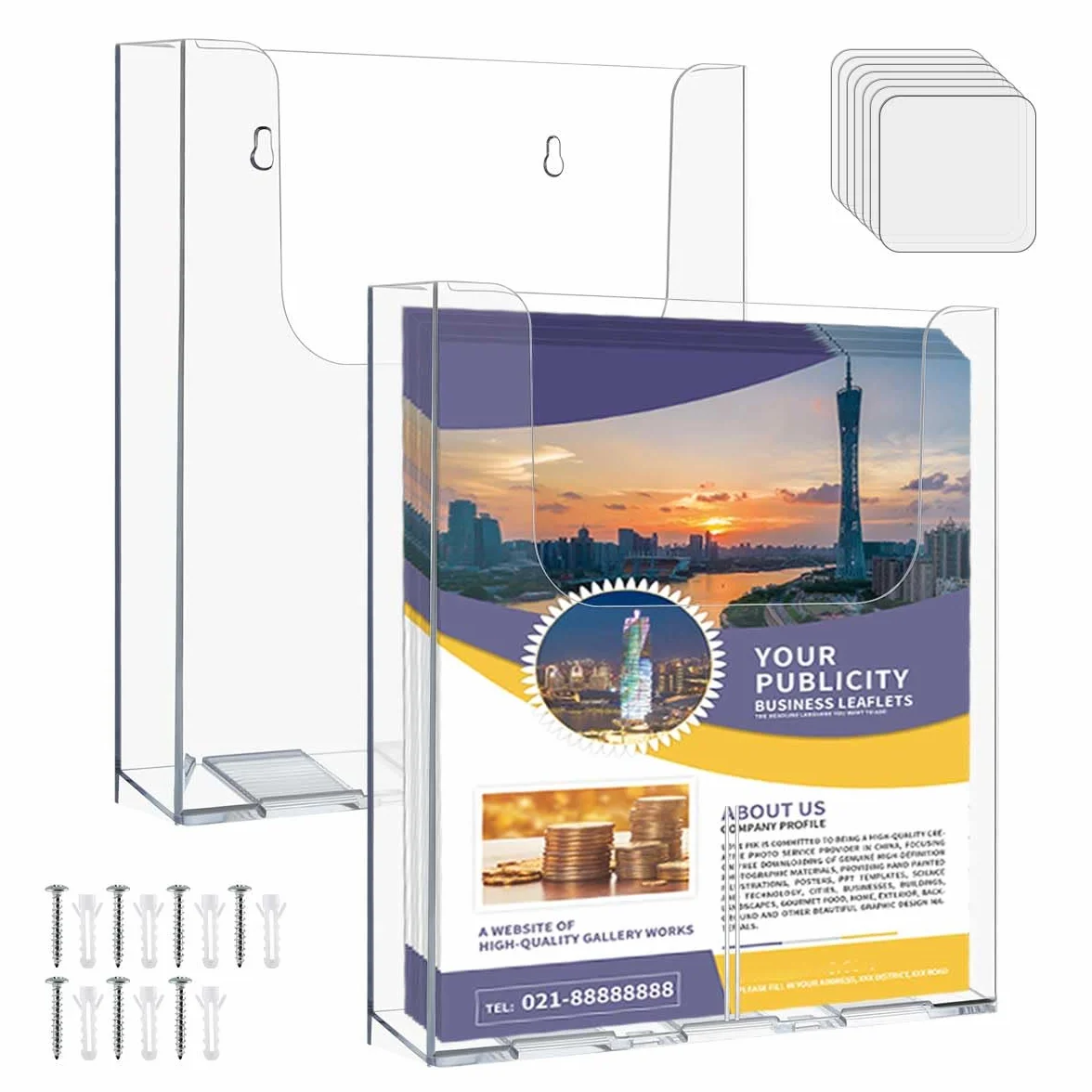 Soporte para Folletos Pared Transparente A4 Acrílico 2PCS con Tornillos