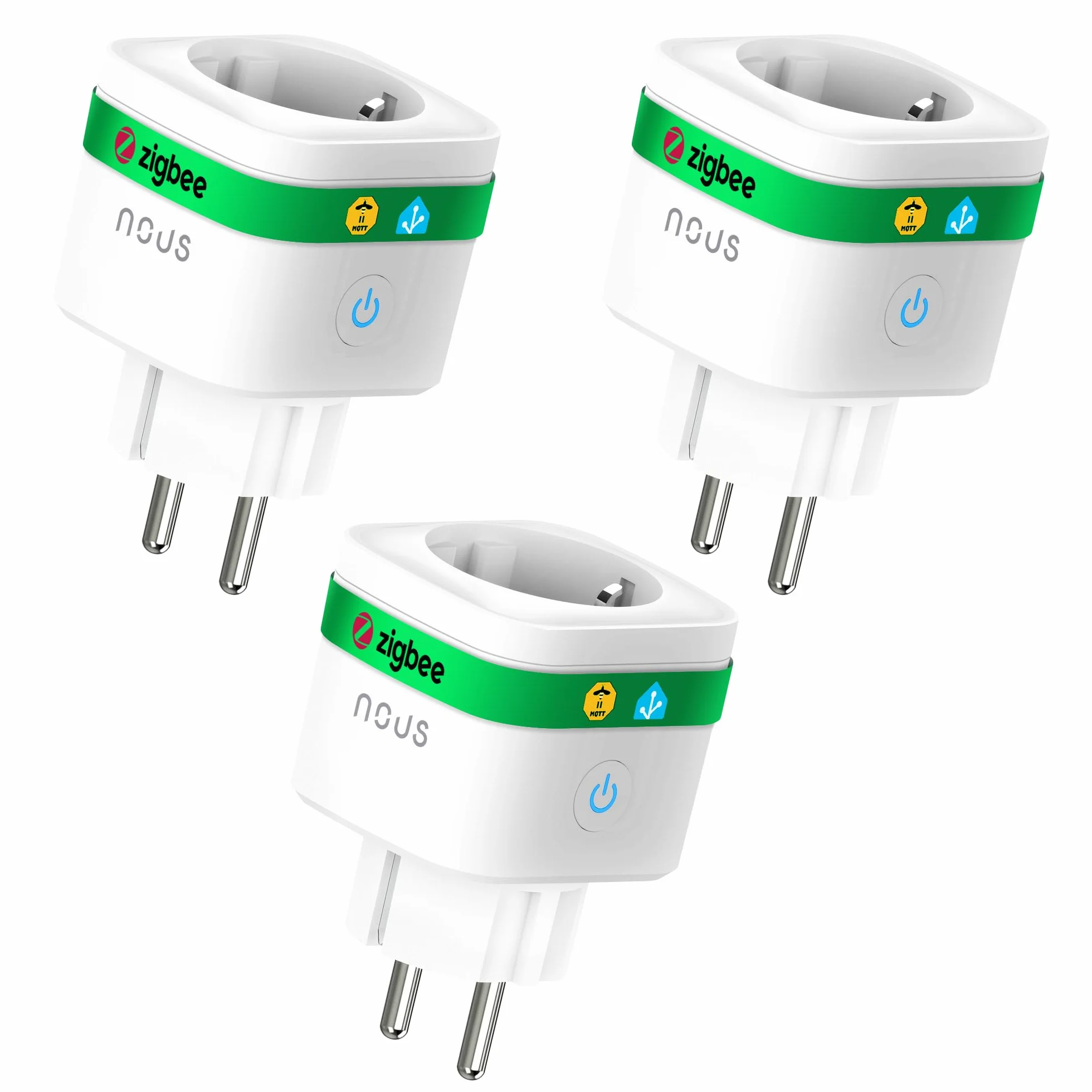 NOUS A7Z ZigBee Smart Socket con Monitorización de Energía, 16A, App y control por voz, Temporizador y Horarios, Compatible con Alexa, Google Home, Home Assistant, Tuya, Requiere ZigBee Hub, Pack of 3
