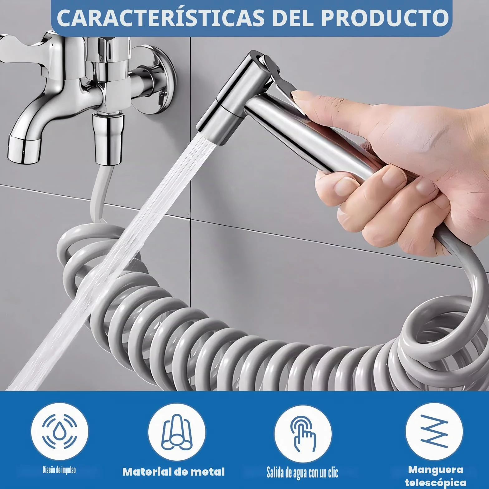 Ducha Bidet Acero Inoxidable, Grifo Portátil para WC Kit Ducha Lavabo, Soporte Adaptador Manguera 2m