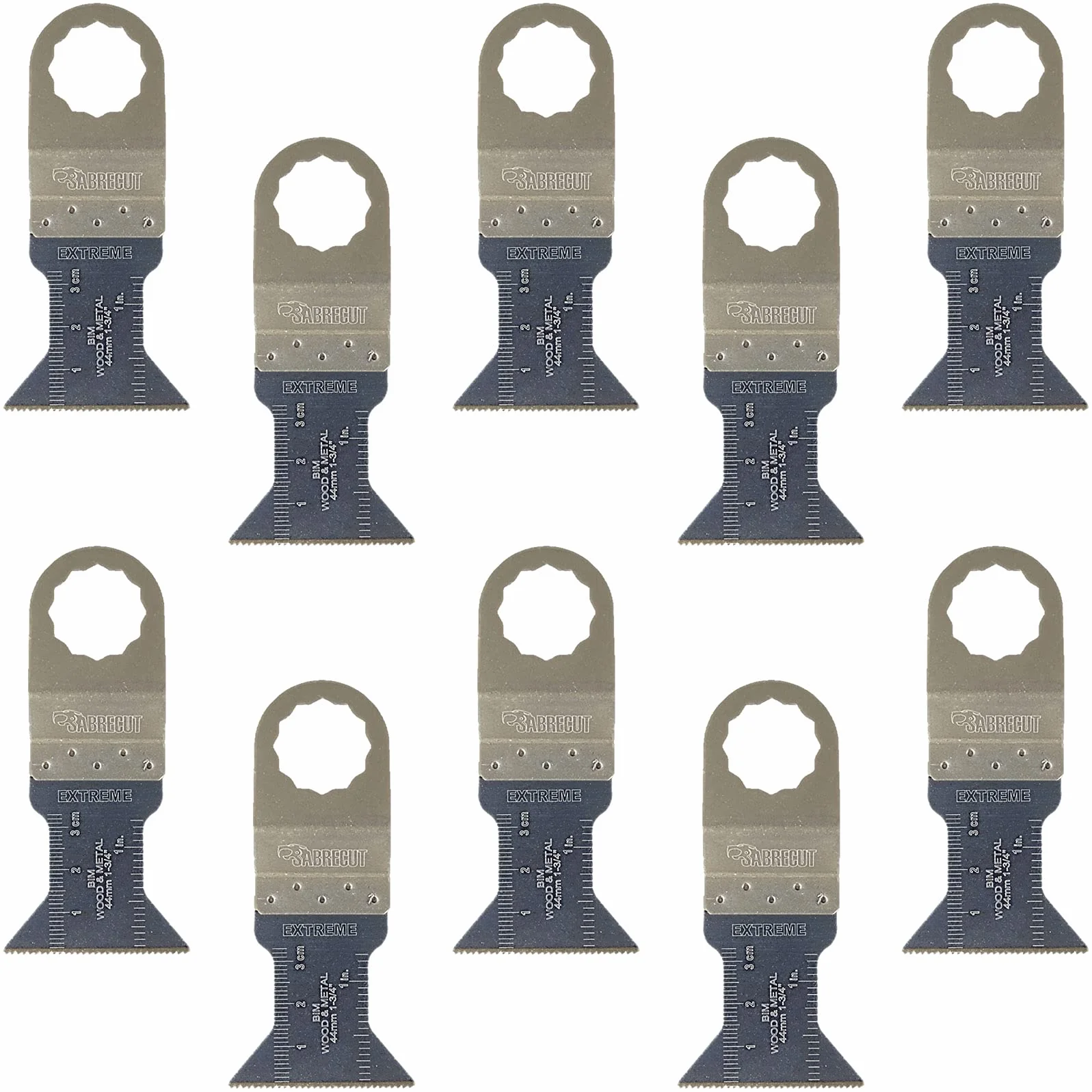 10 cuchillas bimetálicas SabreCut SC44B_10 de 44 mm compatibles con Fein SuperCut y Festool Vecturo (sin StarLock) Multiherramienta oscilante Accesorios multiherramienta