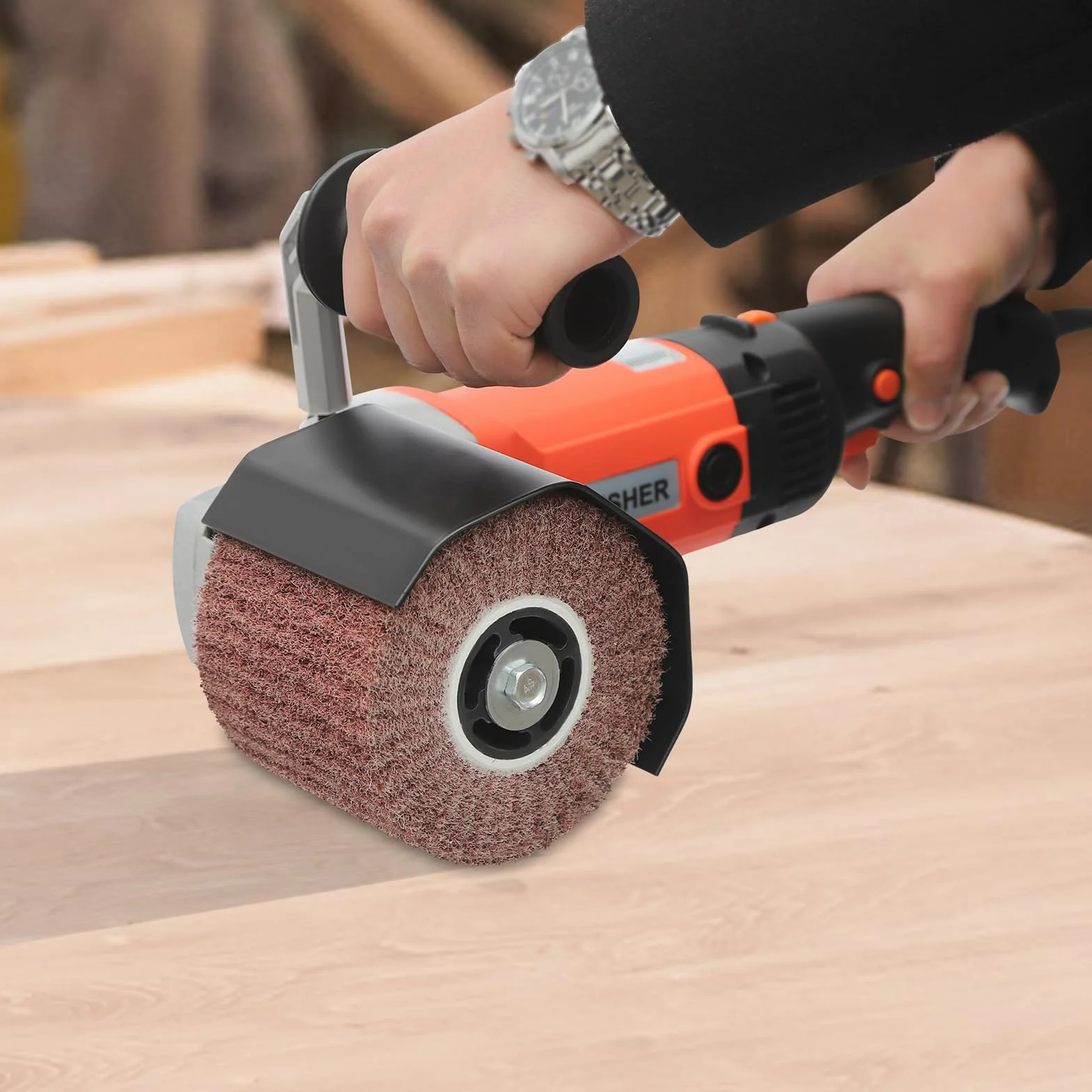Satinadora, 1400W, pulidora y lijadora de cepillo, 600-3600 RPM, pulidora multifunción para pulir, lijar y estructurar