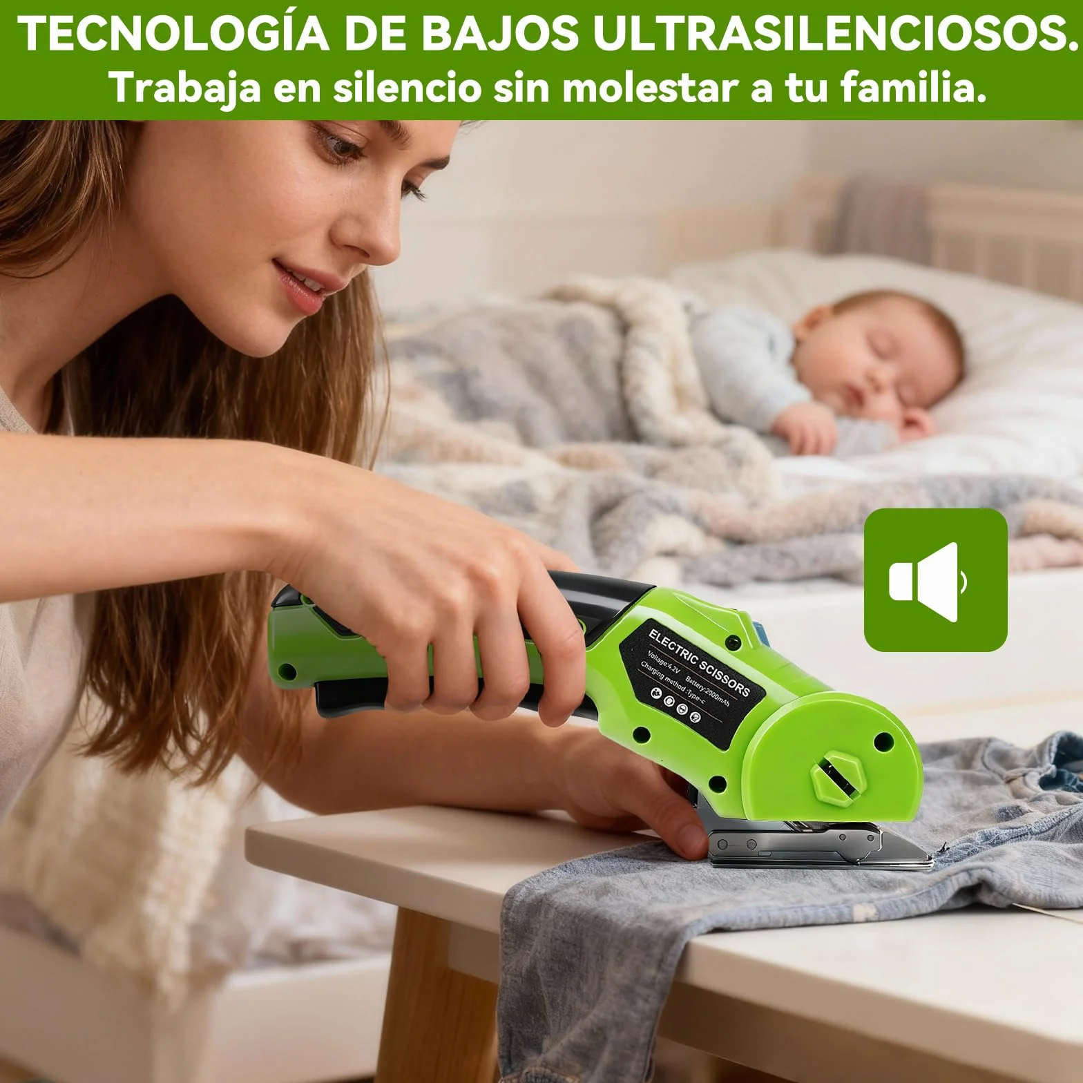 Cortadora de Tijera Eléctrica Inalámbrica, 4,2V Recargable Tijeras Electrica Costura con batería de 2000 mAh y 2 cuchillas para papel, cartón, alfombra, cuero, fieltro