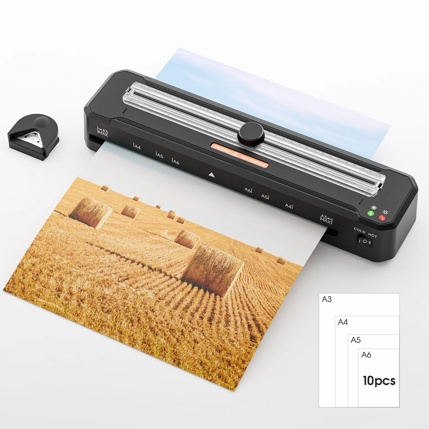 Crenova Plastificadora A4 con Guillotina, Frío y Caliente, Laminadora 10 fundas, Negro