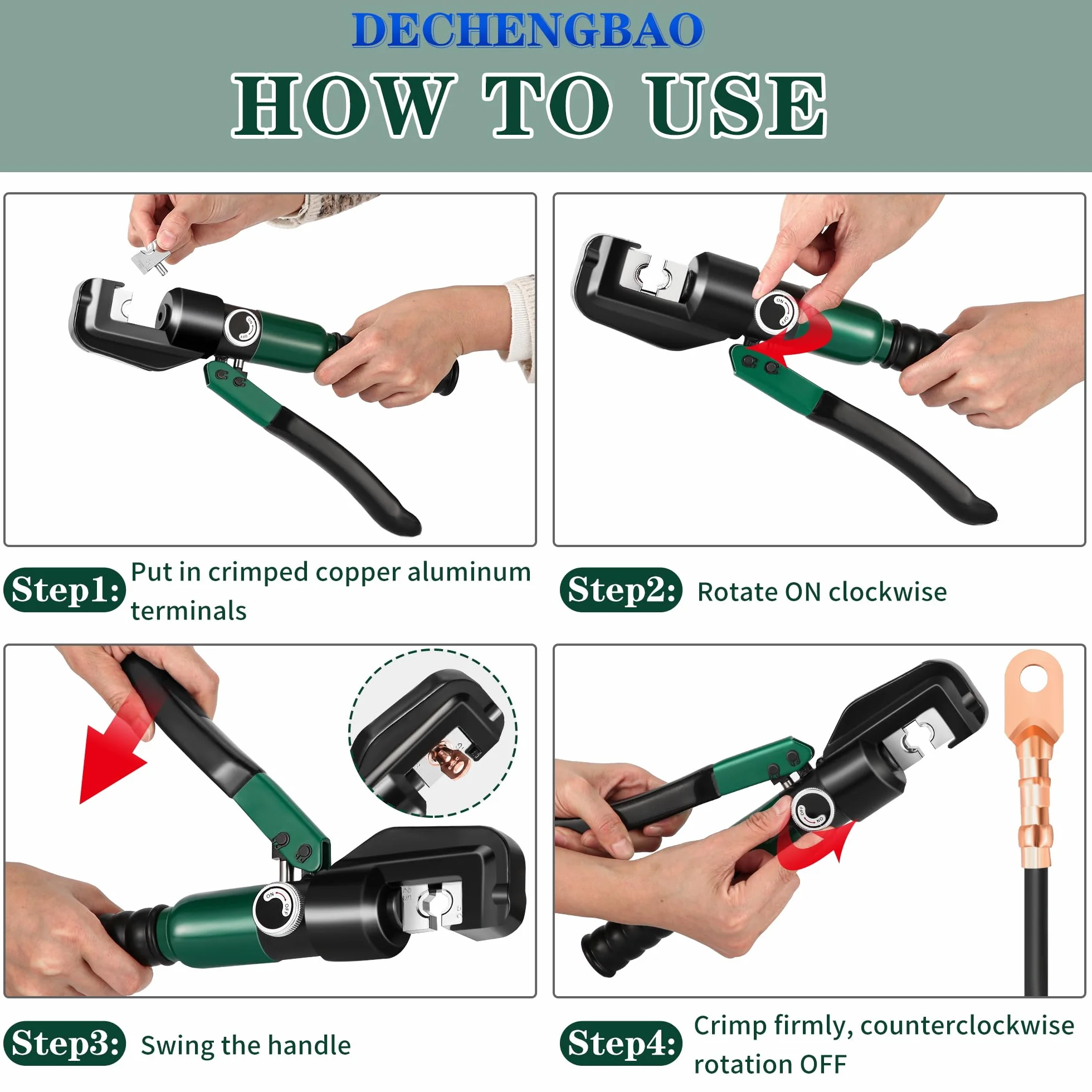 Engarzadora de terminales de cable hidráulico de 6-70 mm², kit de herramientas de cable de terminal eléctrico con 8 troqueles (herramienta de engarzado de 4-70 mm²)(YQK70)