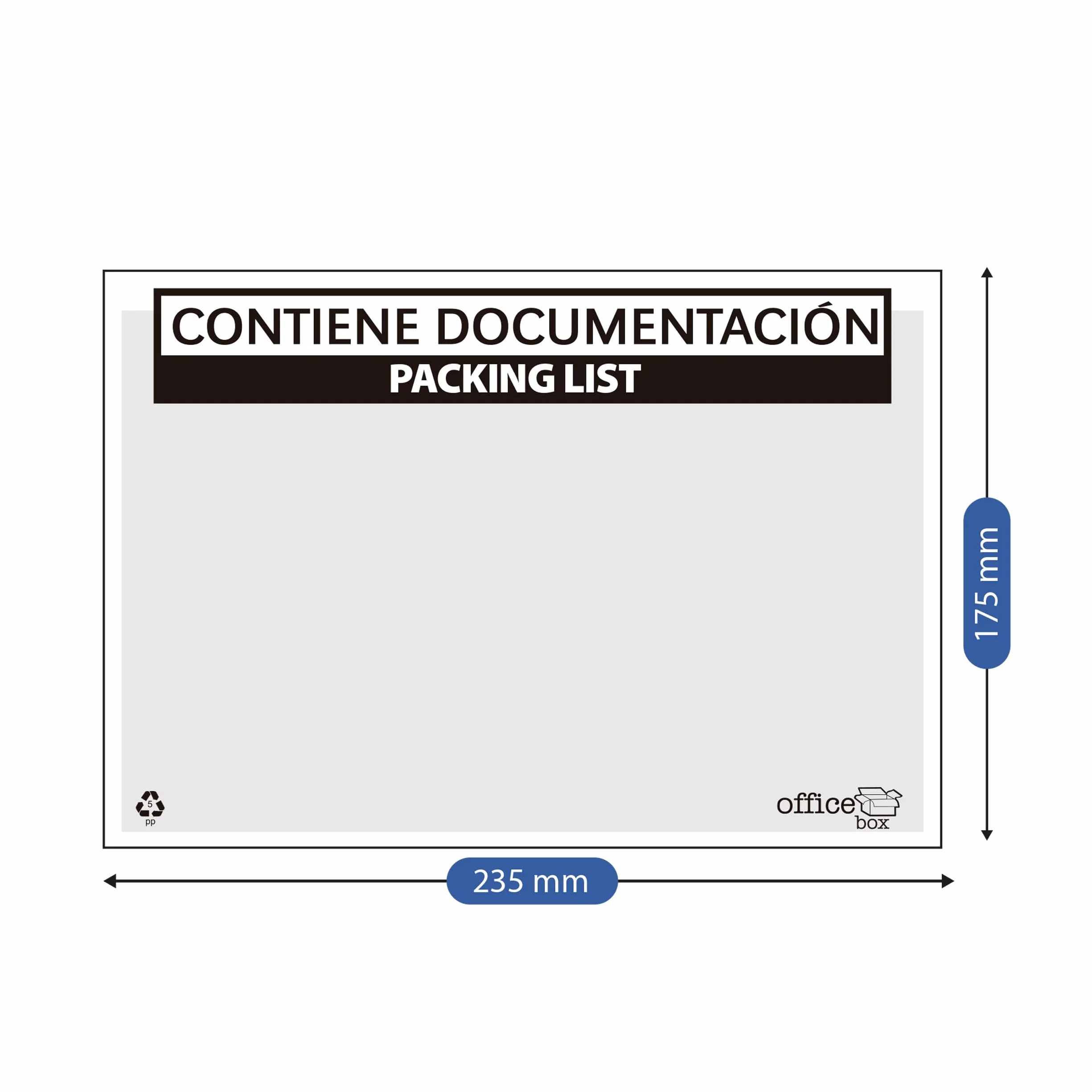 250 Sobres Adhesivos Porta Albaranes "CONTIENE PACKING LIST" - Tamaño L - para un A4 doblado en 2-24 x 18 cm. 100% Ecológico by Office Box.