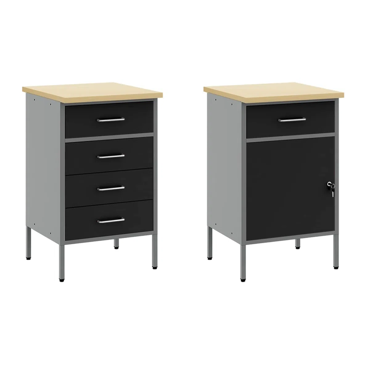 Banco de trabajo con cajones, 5 unidades, color negro, madera y acero, resistente, almacenamiento para garaje, sótano, construcción con pared perforada y organizador