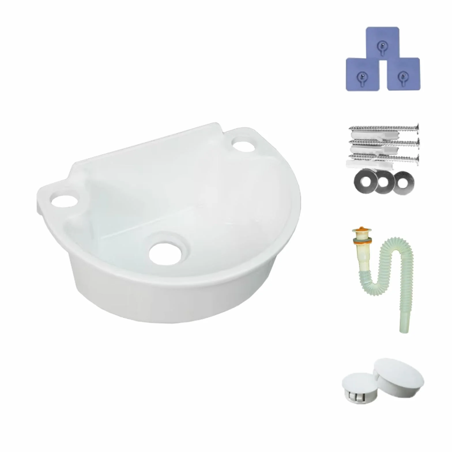 Lavabo simple de plástico,lavabo pequeño sin perforación y pared, lavamanos mini,lavabo pequeño en el balcón del baño de tipo pequeño,con tubería de agua de plástico[Blanco]