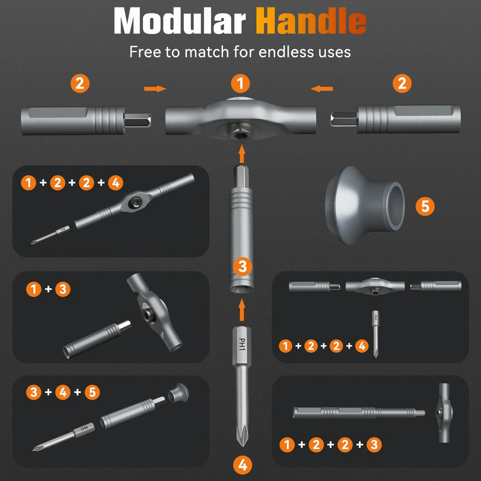 Housolution 66 en 1 Set de Destornillador de Trenza, Mango Desmontable, Cabeza 6,2°, Bits de Acero S2 Combinables, Kit Portátil para Muebles, Ordenadores, Bicicletas, DIY