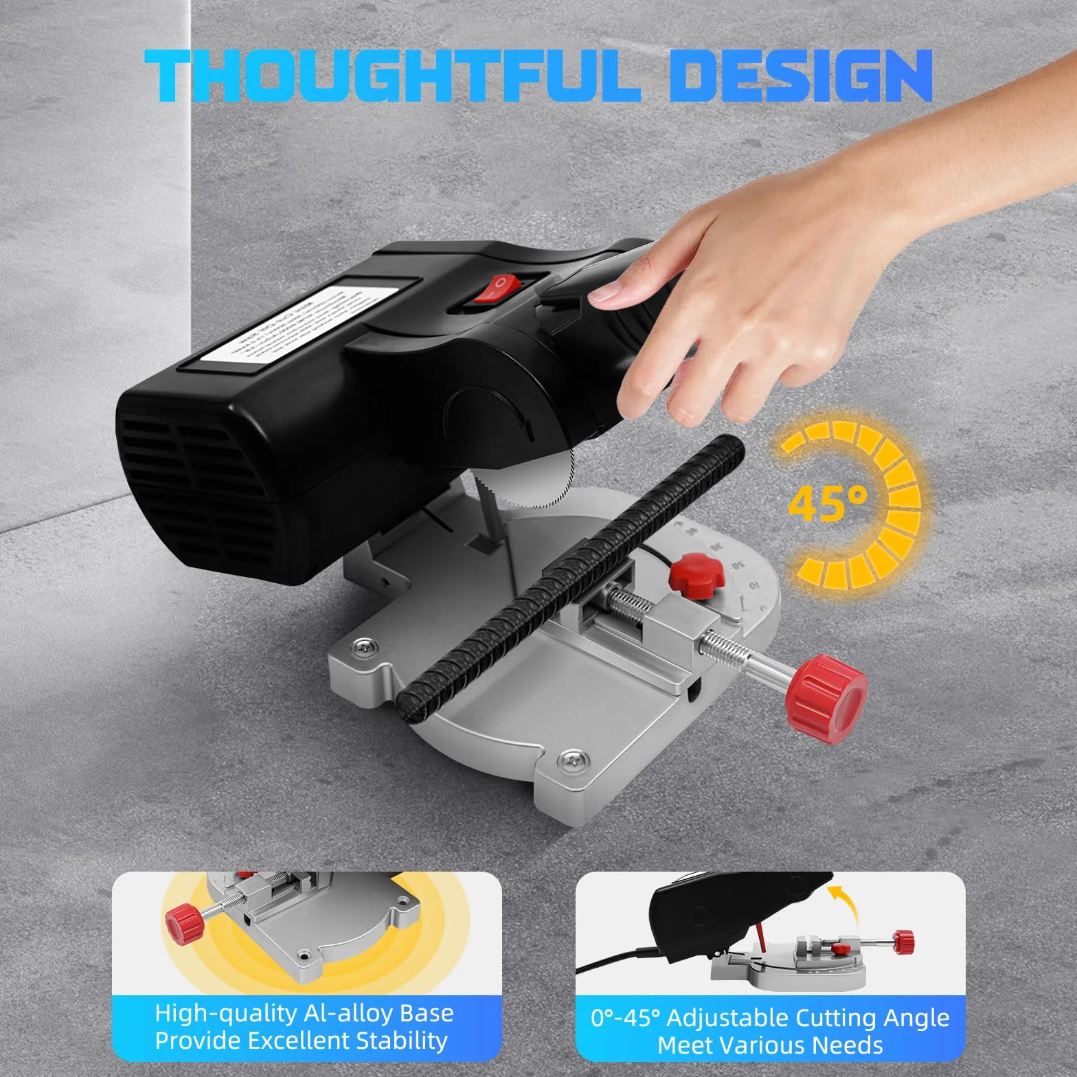 Sierra ingletadora, 90 W, minisierra de 6000 rpm, con herramienta de sujeción, ángulo de corte de 0-45° para cortar madera, metal