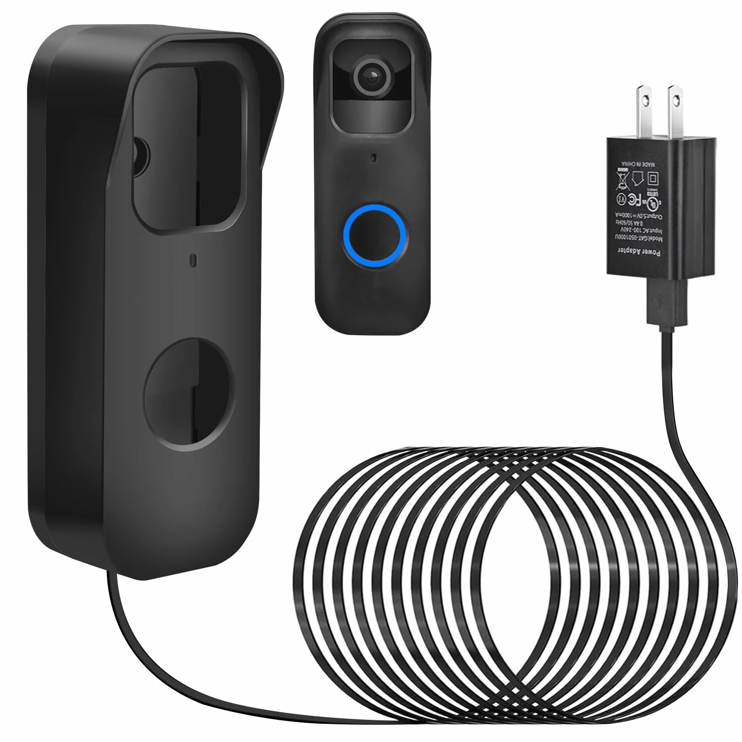 Cable de alimentación 2 en 1 con adaptador y soporte calcomanía para timbre compatible con timbre de video Blink de 1ª a 2023, transformador de timbre con cable de carga de 16.4 pies para cámara de