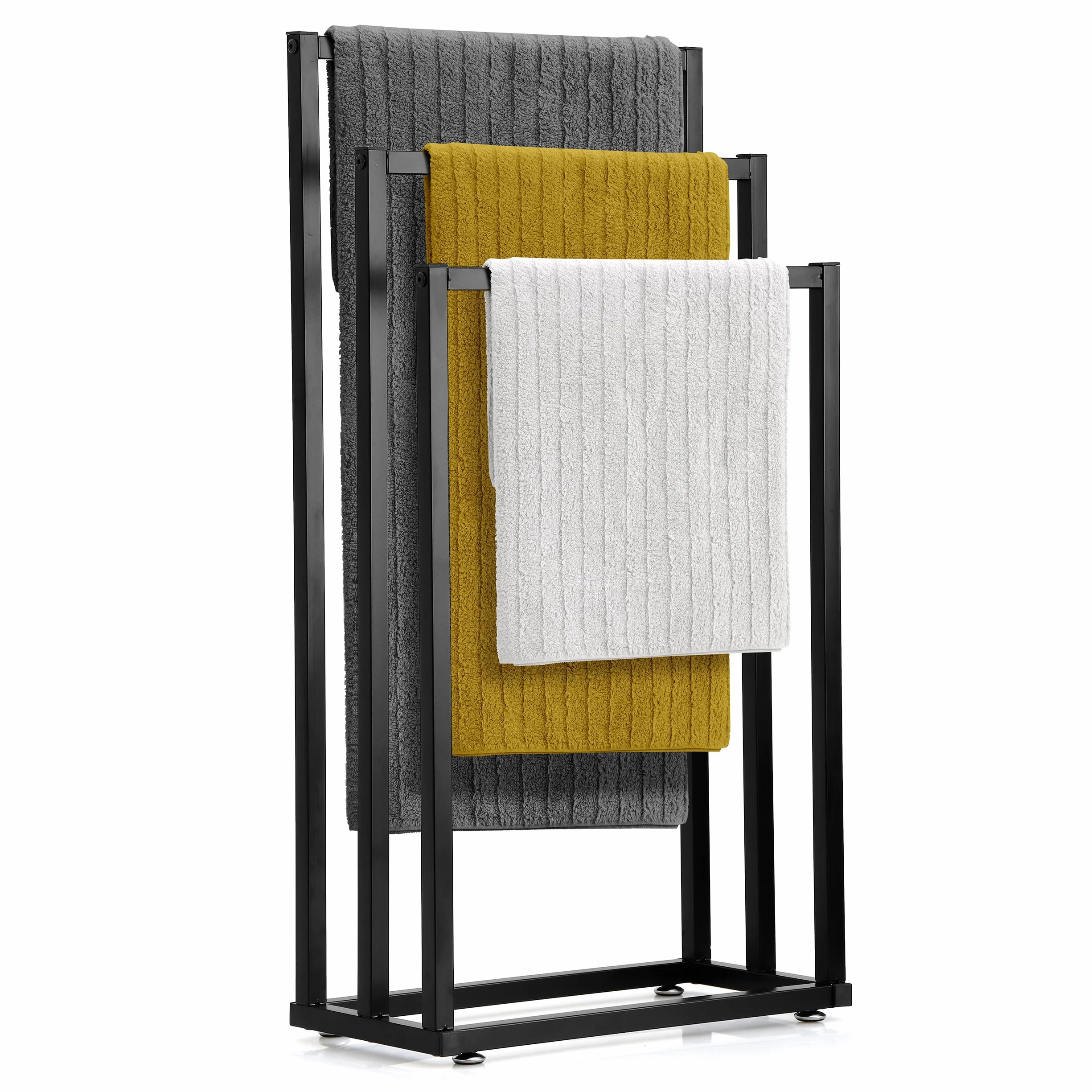 Toallero de Pie Negro – Soporte de Toallas Moderno para Baño – Estructura Estable sin Taladro
