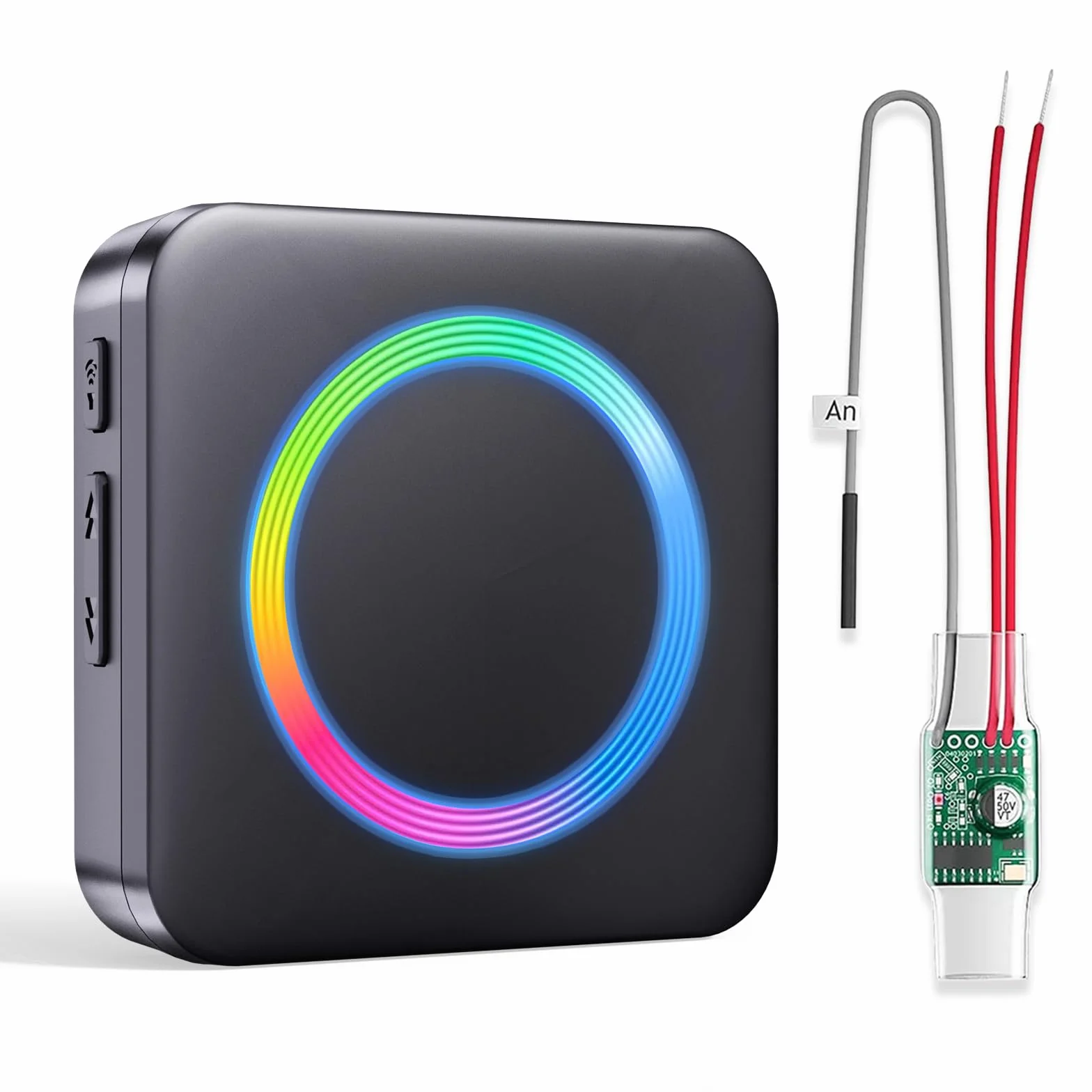 BITIWEND Transmisión de Señales de Radio para Intercomunicadores, Timbre de Puerta RGB luz, Amplificador con CA/CC alimentado, 0-110dB & 58 melodías, Kit de Extensión radio con Convertidor 3-24V