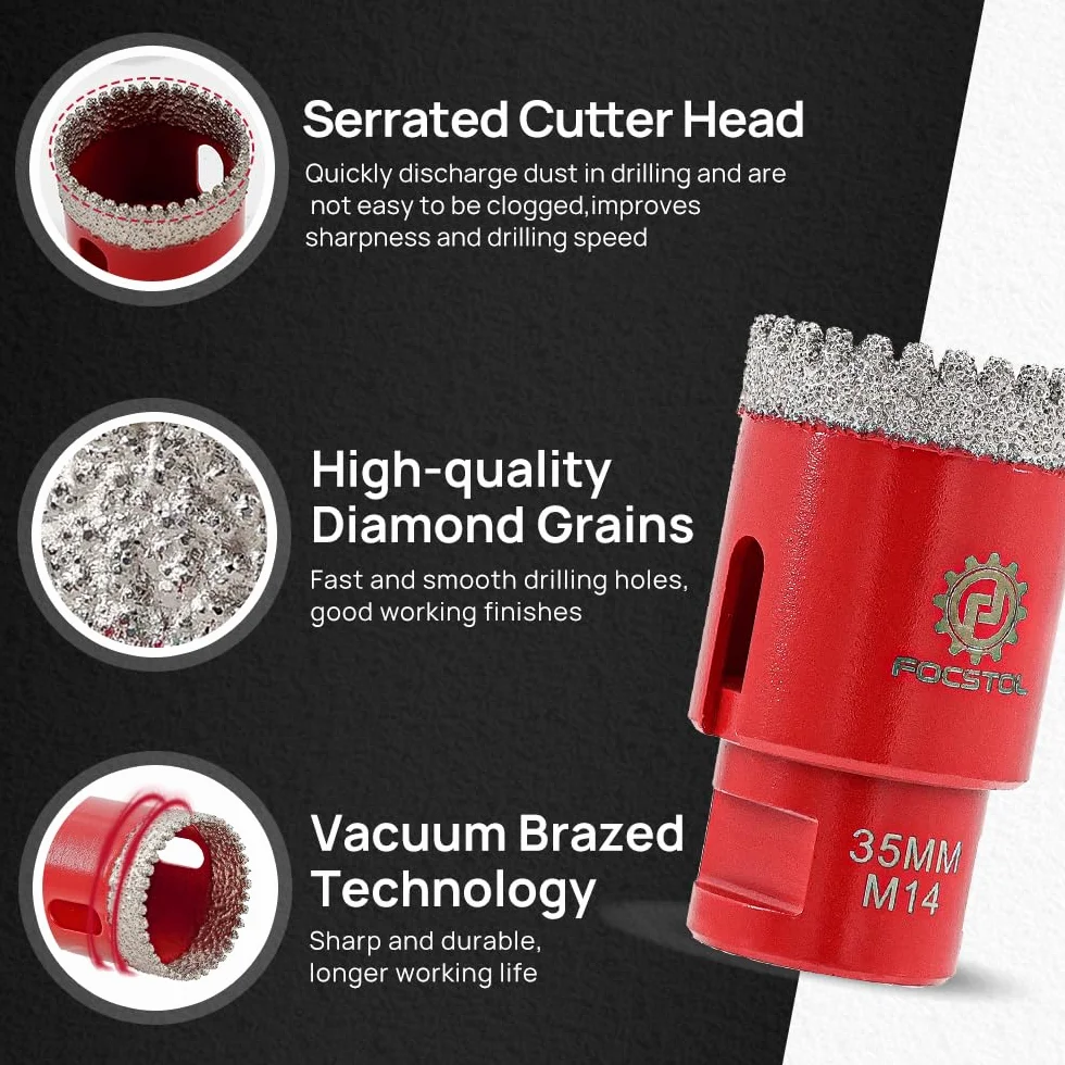 Brocas Diamante para Porcelanico 35mm - FOCSTOL Broca Corona Diamante para Gres Porcelánico Mármol Granito M14 Rosca para Amoladora Angular