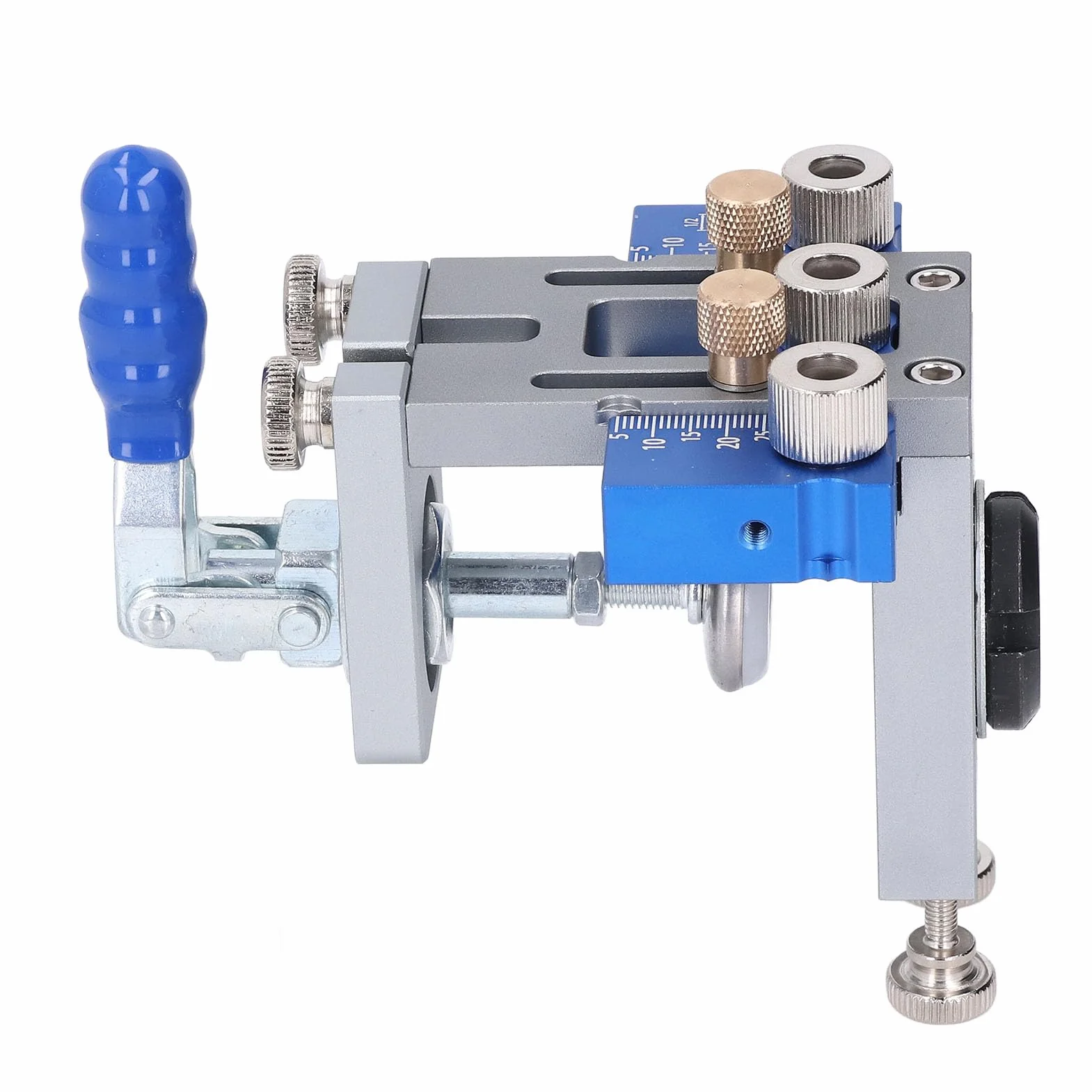 Ausla Plantilla de Orificio de Bolsillo 3 en 1 Kit de Plantilla de Clavija para Carpintería de Aleación de Aluminio Guía de Broca Ajustable de 10 a 30 Mm con Orificios de 5 Mm, 8, 10 y 15 para