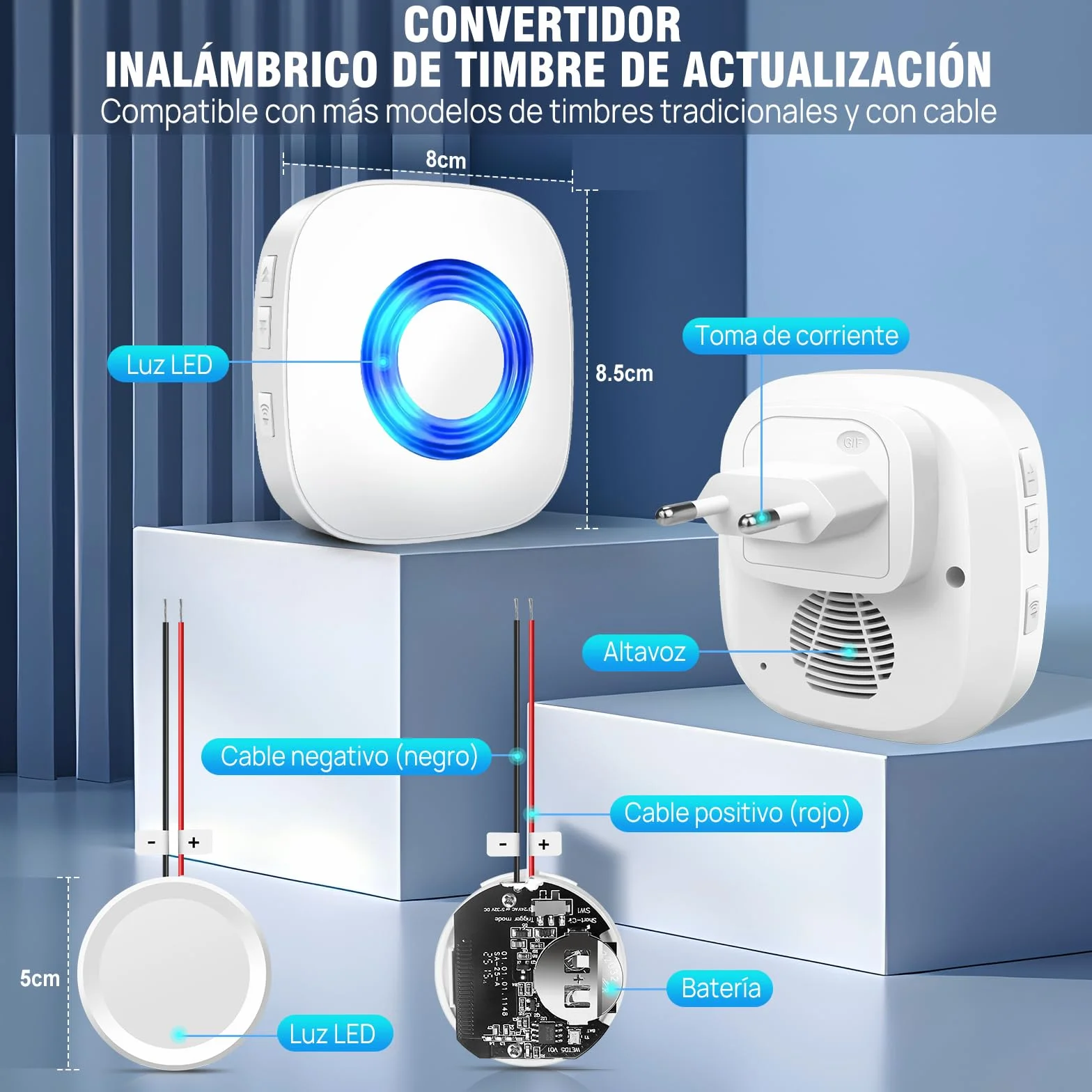 Conjunto de Extensión de Señal Inalámbrica PHYSEN, Amplificador de Timbre y Campana, Reenvío de Timbre para Timbre Existente, Timbre para Dormitorio, Ático y Sótano, 1 Repetidor de Señal 1 Receptor