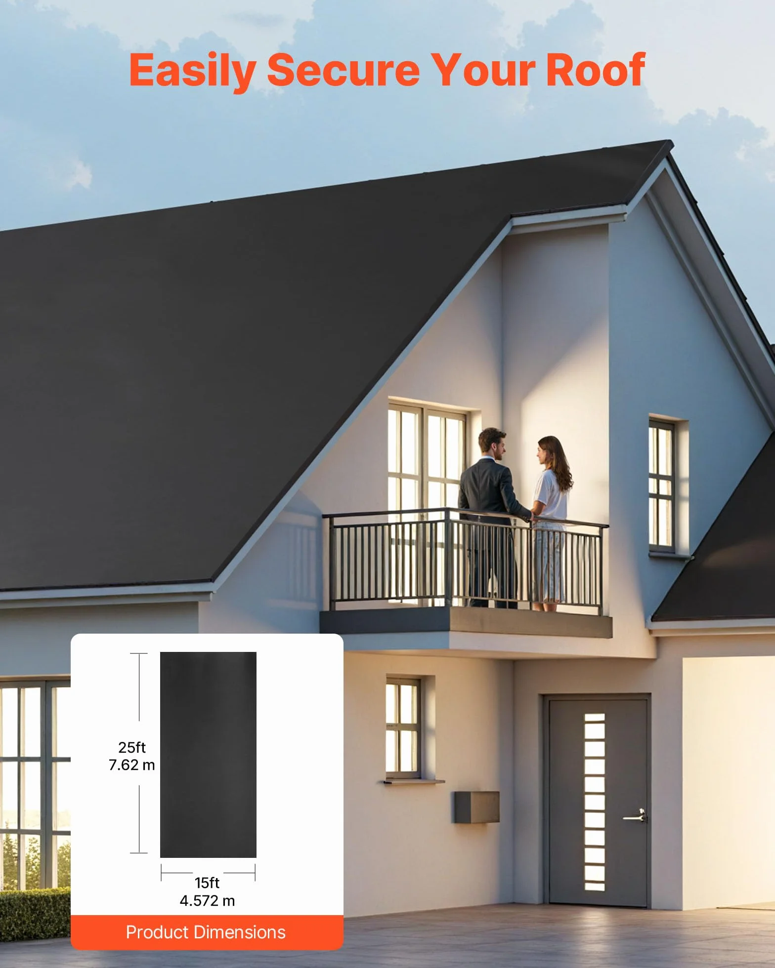 VEVOR Membrana para Techos 4,572 x 7,62 m, Lámina de EPDM de 1,14 mm, Impermeabilización de Cocheras, Duradera y Resistente a la Intemperie, Base para Autocaravanas, Techos y Estanques, Negro