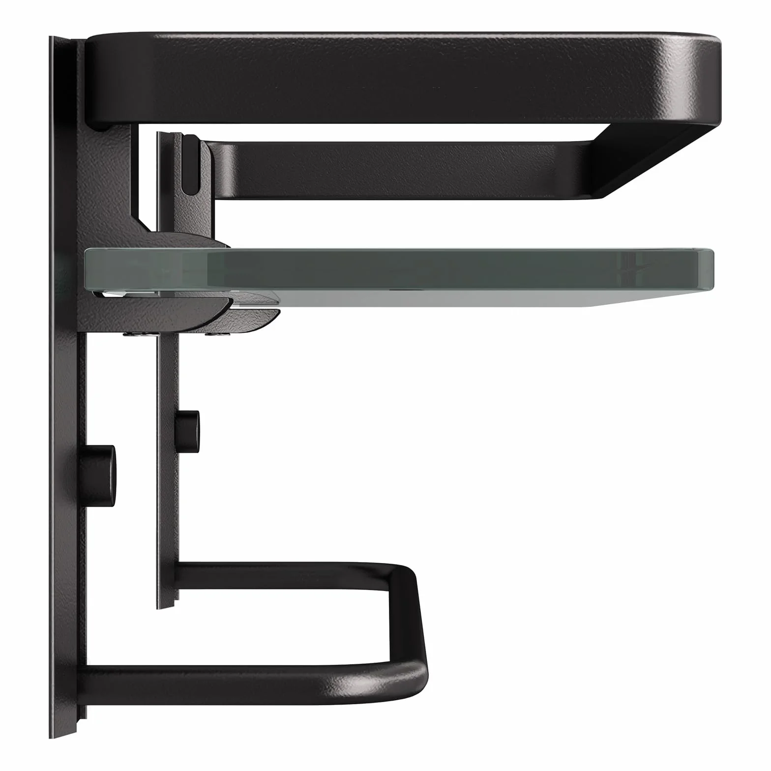 Danpoo Estantes de baño de cristal montado en la pared con toallero, estante organizador de baño, color negro