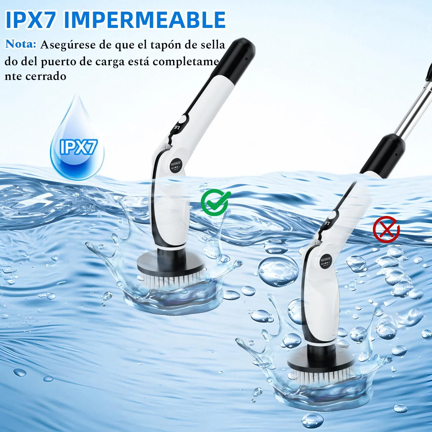 Cepillo Electrico Limpieza Hogar, Cepillo Limpieza Hogar con 4 Ángulos Ajustables, 7 Cabezales de Cepillo, 3 Opciones de Longitud, 90 Minutos de Autonomía, 2 Modos de Velocidad, para Baño, Suelo