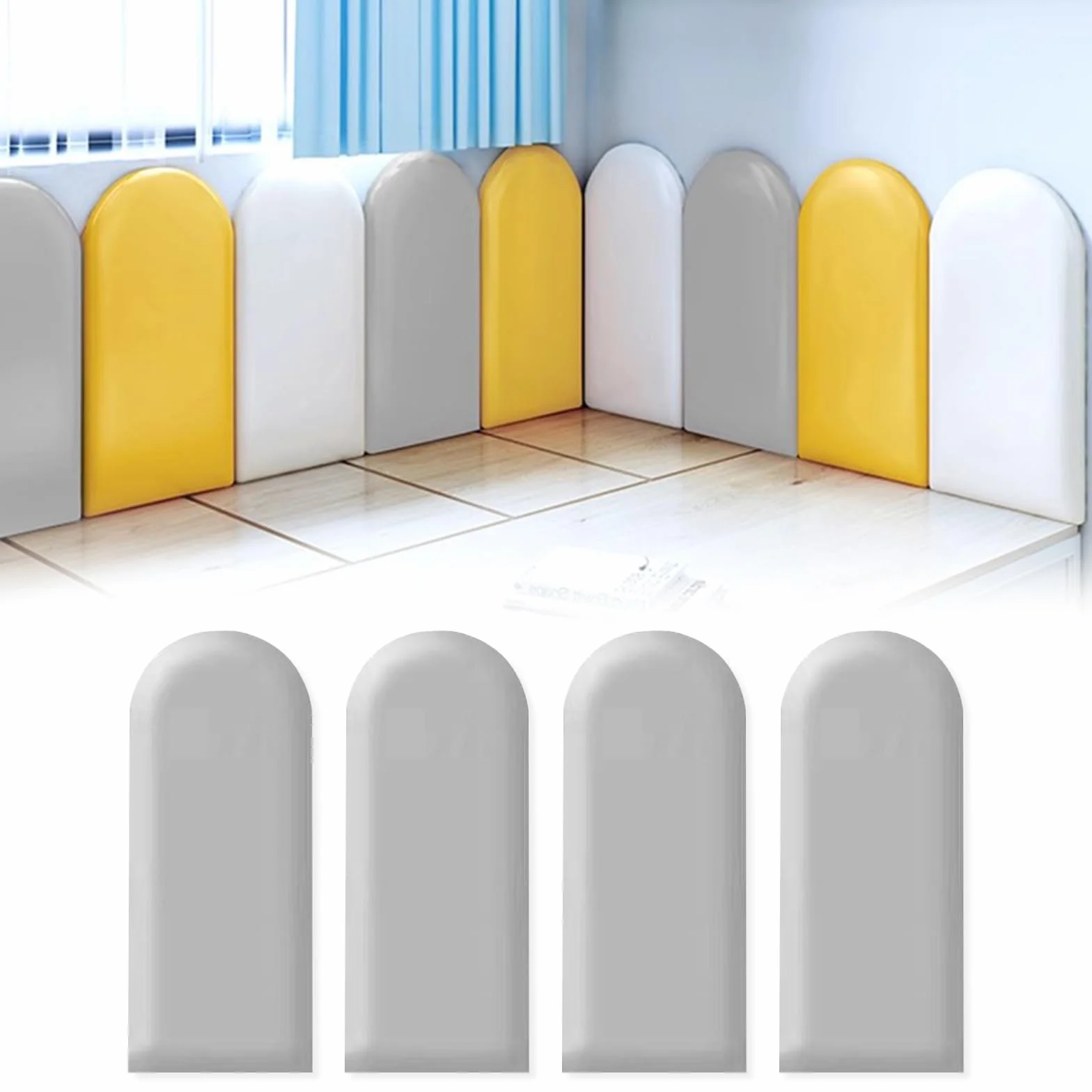 Panel de pared 3D pared, cabecero acolchado acolchado, poliuretano impermeable, para habitación infantil, panel anticolisiones (gris, 20 x 40'