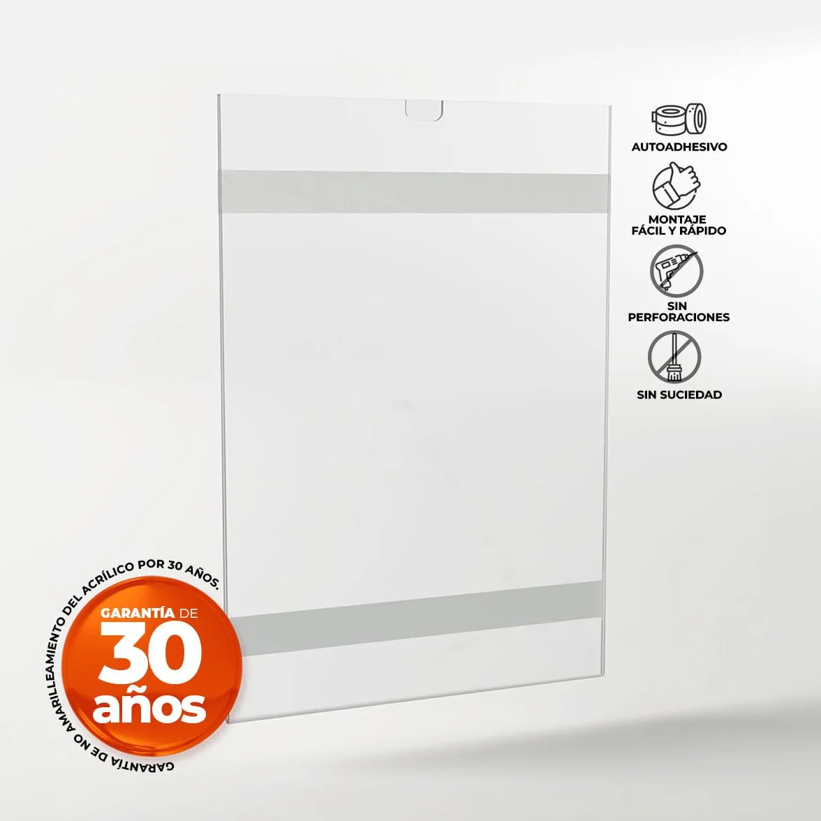 Funda de Metacrilato A4 Vertical con Bi-Adhesivo – Soporte de Pared Transparente