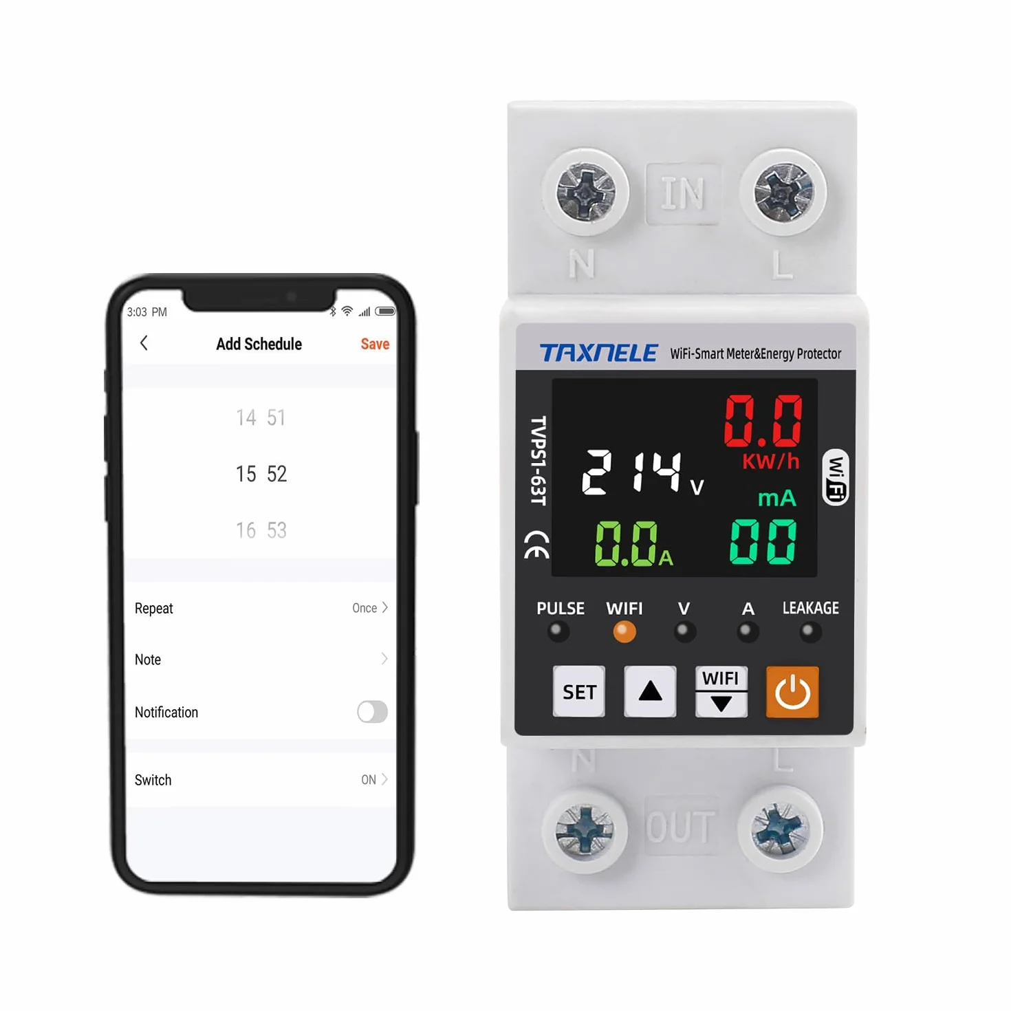 Medidor energía inteligente WiFi AC 63A 85-300V Protector inteligente contra fugas a tierra por bajo voltaje Relé Dispositivo Interruptor Disyuntor Energía Potencia kWh Medidor Smart Life 230V (COLOR)
