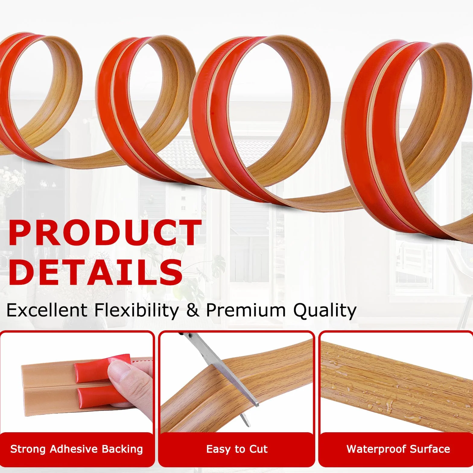 Molduras decorativas pared protectora esquinas adhesiva rodapie flexible 4cm×3m Grano de madera amarillo