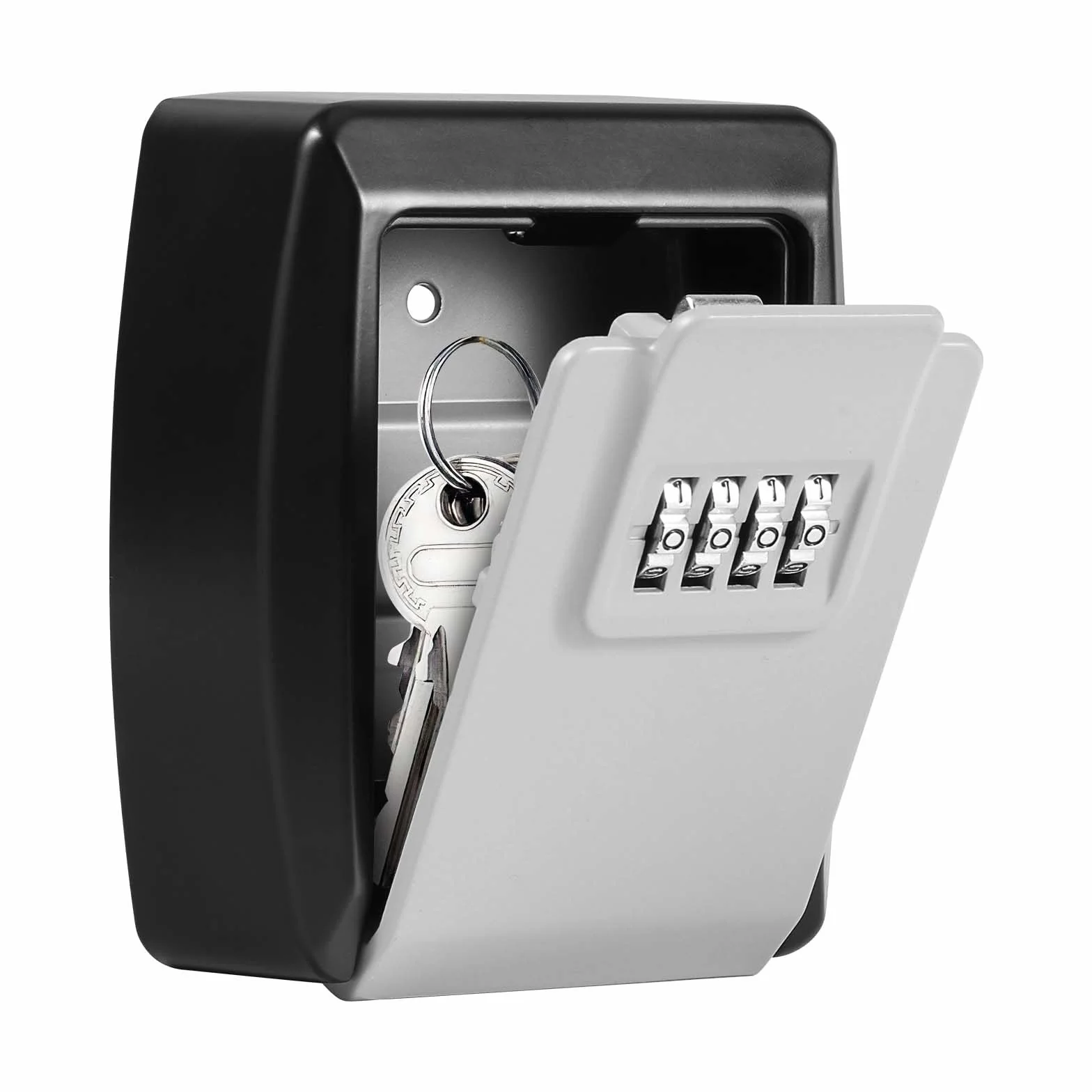 Vinabo Caja para Llaves, Caja de Seguridad para Llaves Exteriores con CóDigo de 4 DíGitos, C aja Seguridad Llaves de Pared Resistente al Agua y al óXido para Tarjetas (Gris)