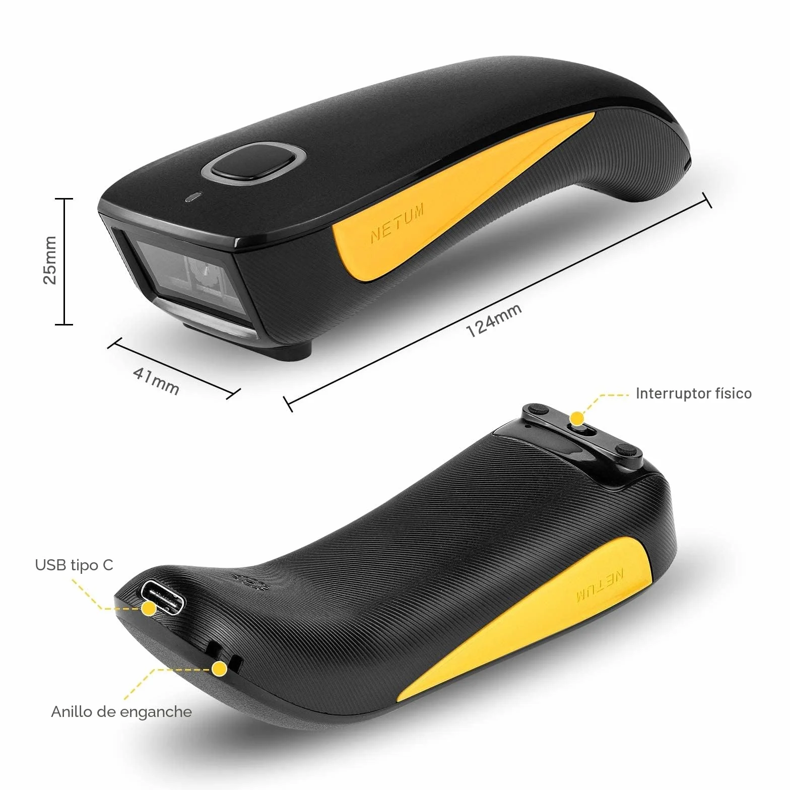 NETUM Escáner de código de Barras 1D 2D inalámbrico, Bluetooth QR escáner de Bolsillo portátil, para inventario para tabletas, iPhone, iPad, Android, iOS, PC y POS - C750