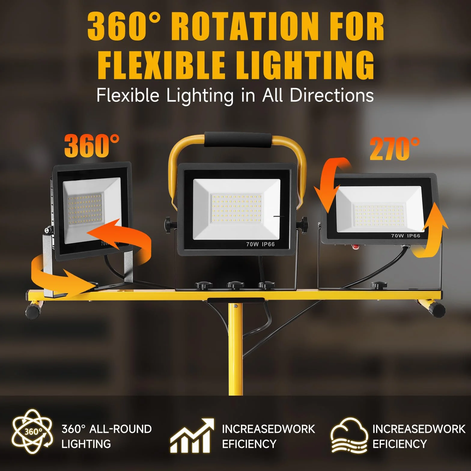 210W Foco led Trabajo con Trípode, 21000LM 6500K Lámpara de Trabajo con Cable de 5m Interruptor Individual, IP66 Lámpara Impermeable para Obras/Talleres/Garajes Altura Ajustable 200cm