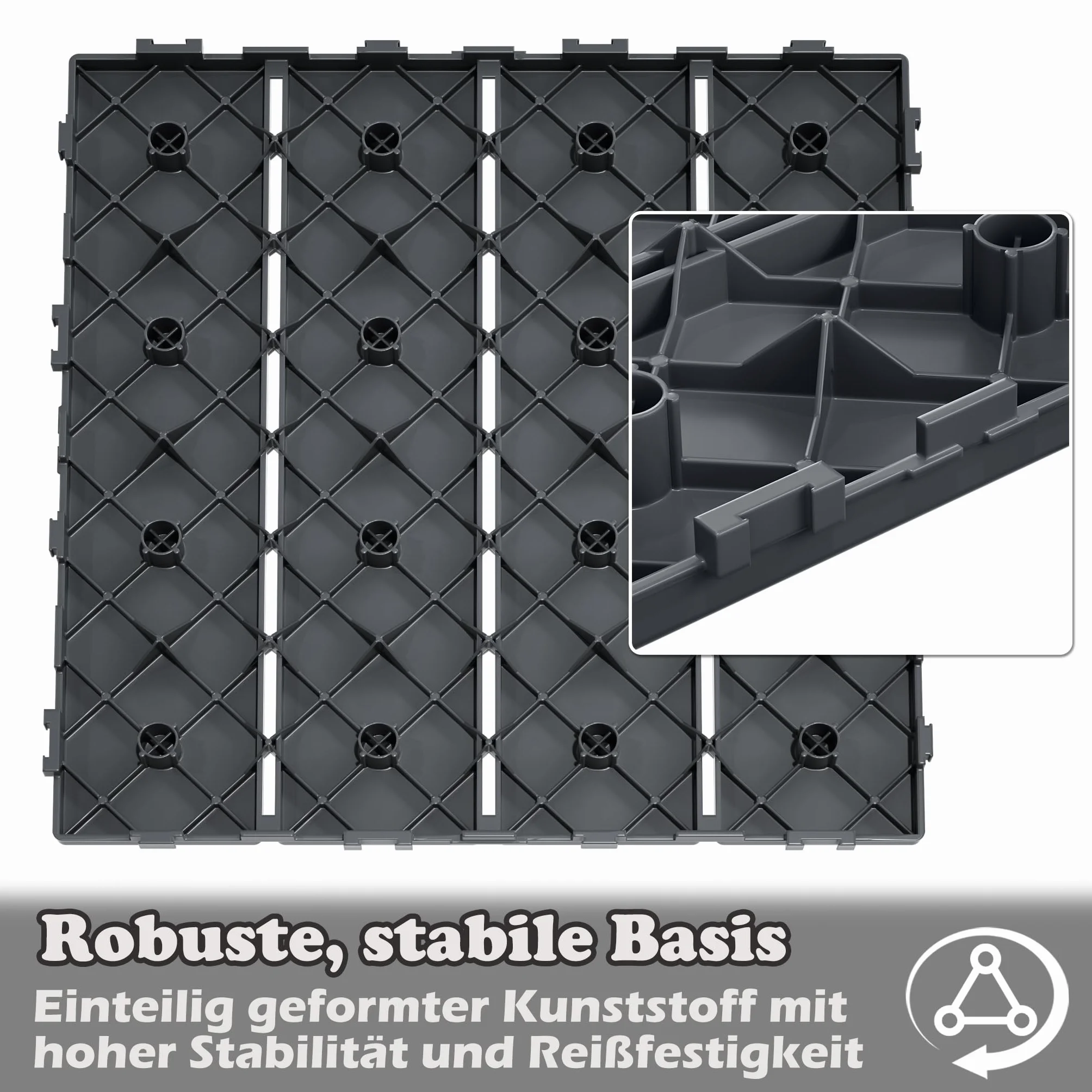 UISEBRT Baldosas de balcón con aspecto de vetas de madera, azulejos de clic para terraza para balcón, jardín, placas resistentes a la intemperie con función de drenaje, 30 x 30 cm, antracita (11