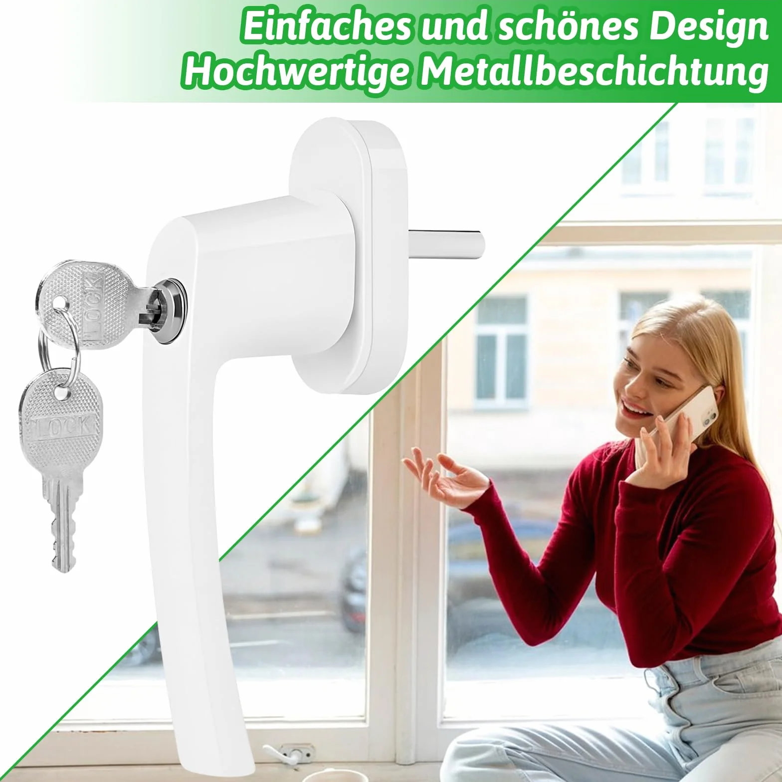 Tiradores de ventana con cerradura, de aluminio, con 2 llaves para ventanas y terrazas