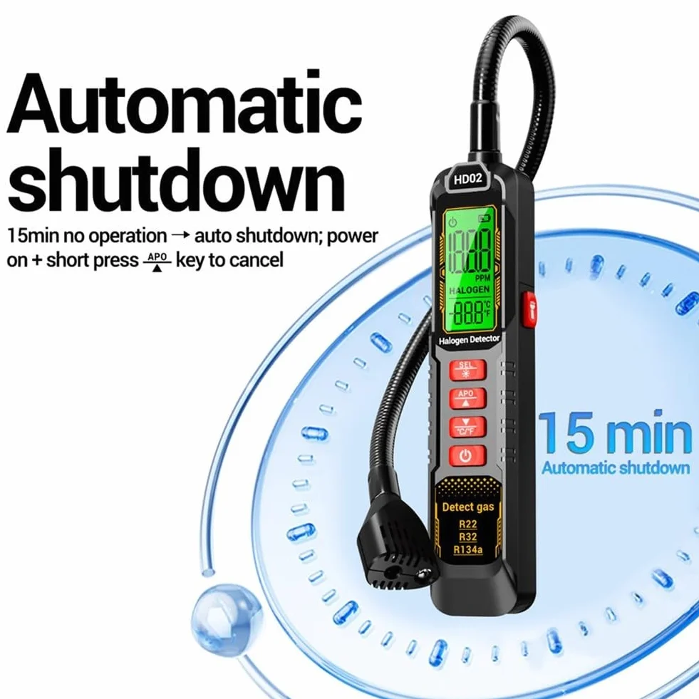 Detector de fugas halógeno Analizador de gas para R22 R32 R134a Aire acondicionado y refrigerador Herramienta de prueba recargable Unidad negra()
